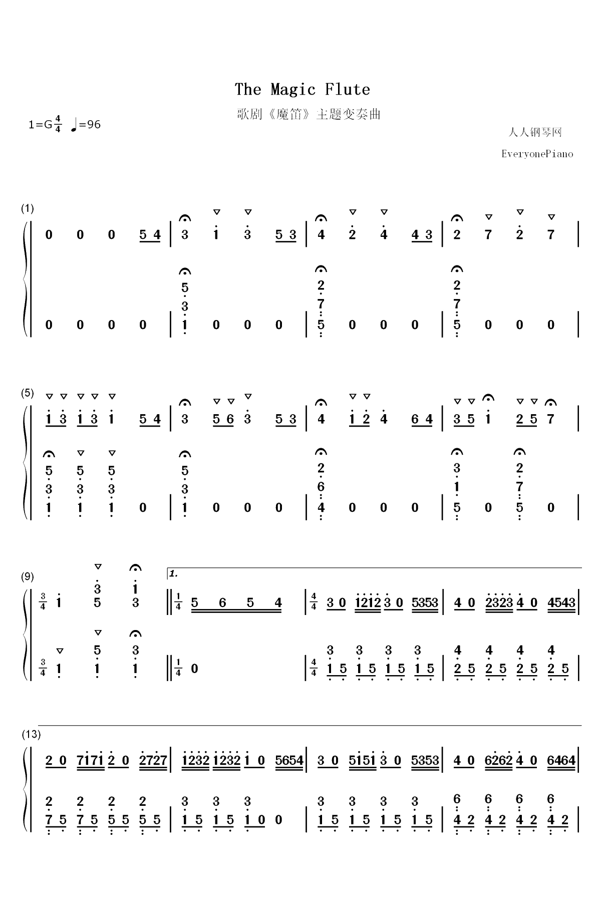 魔笛-Magic Flute双手简谱预览1