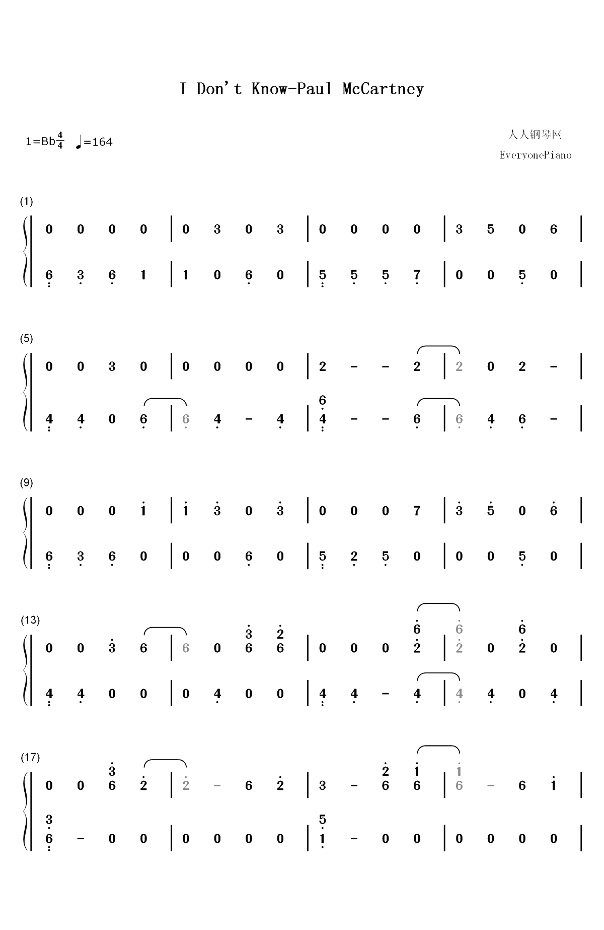 I Don't Know-Paul McCartney双手简谱预览1