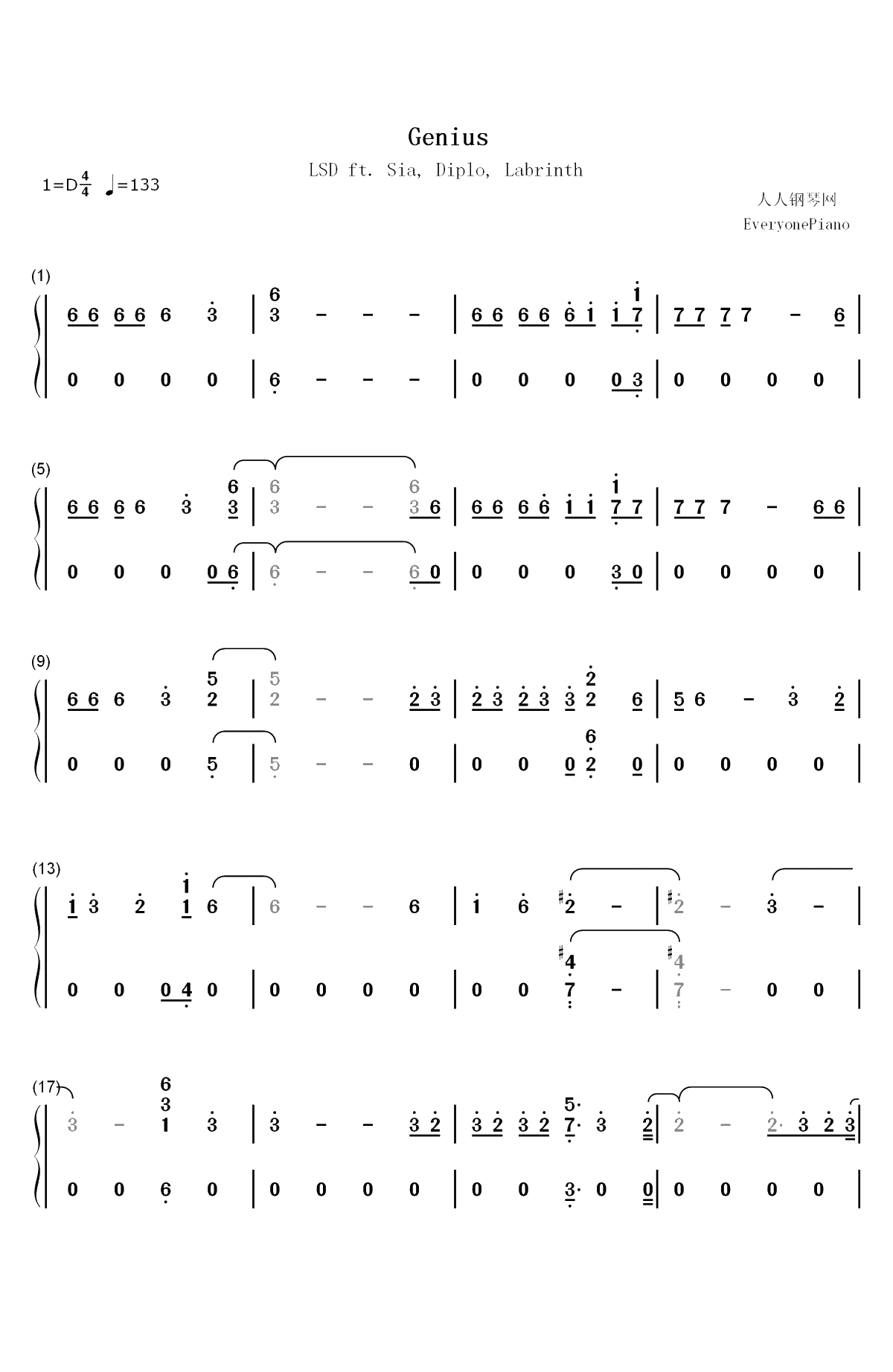 Genius-LSD双手简谱预览1