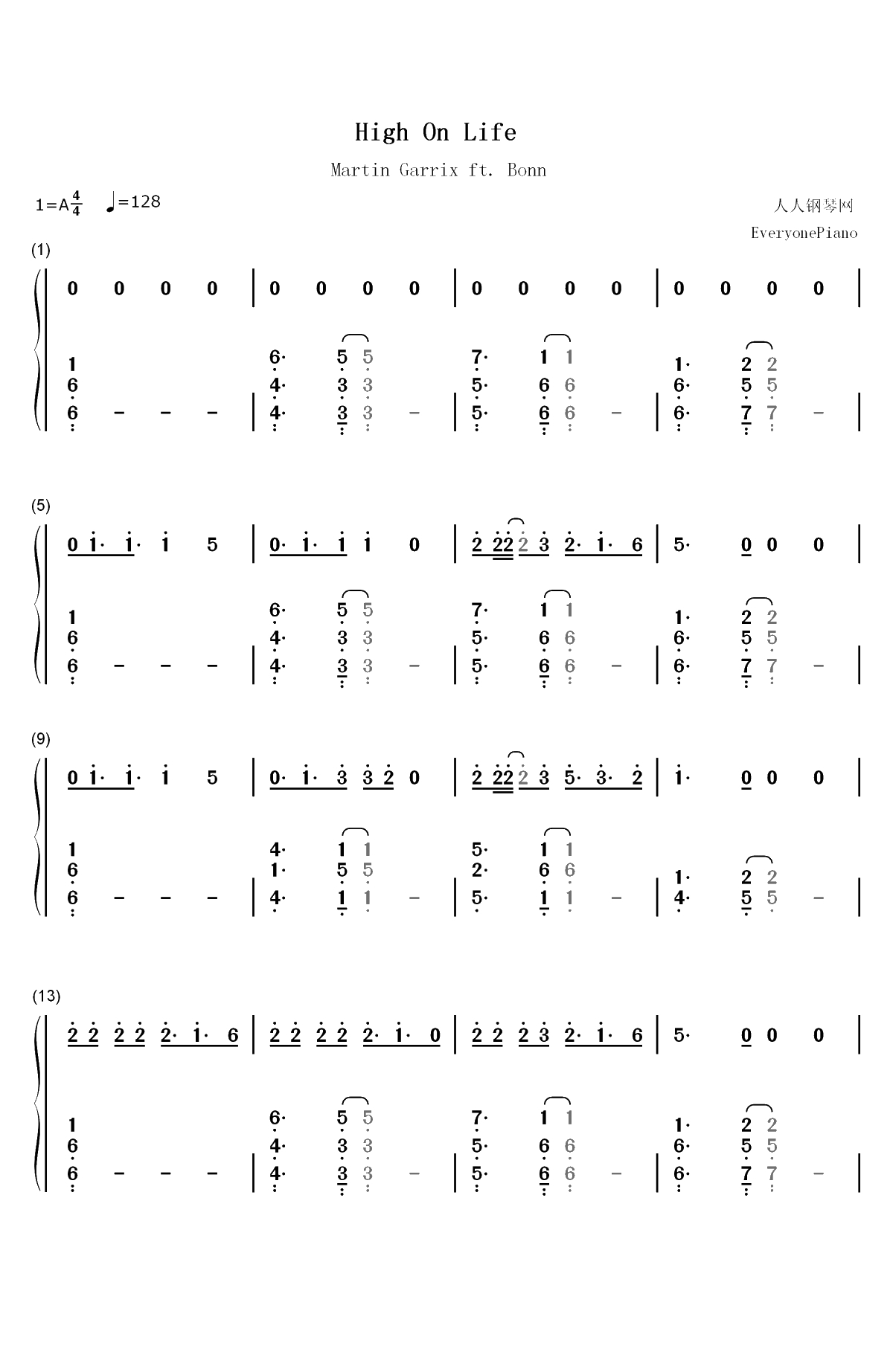High On Life-Martin Garrix双手简谱预览1