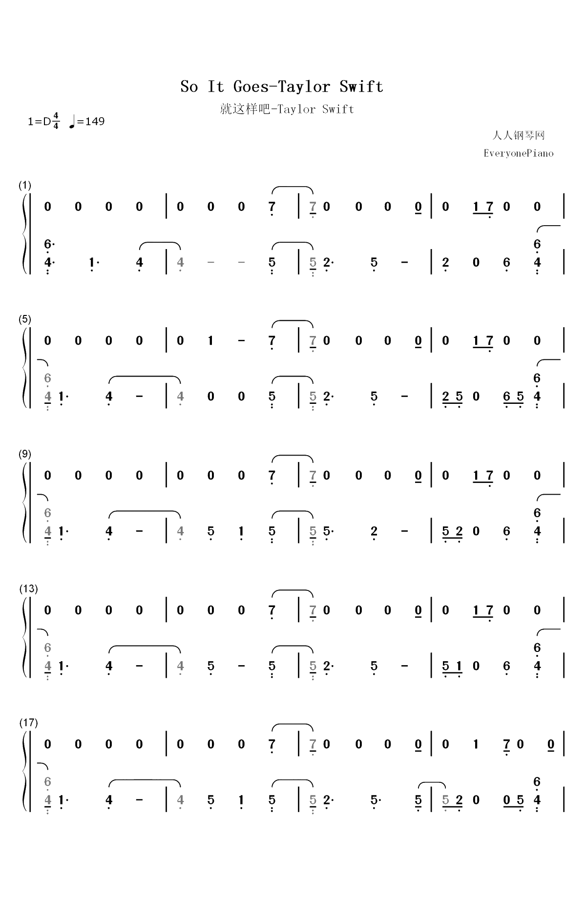 So It Goes…-Taylor Swift双手简谱预览1