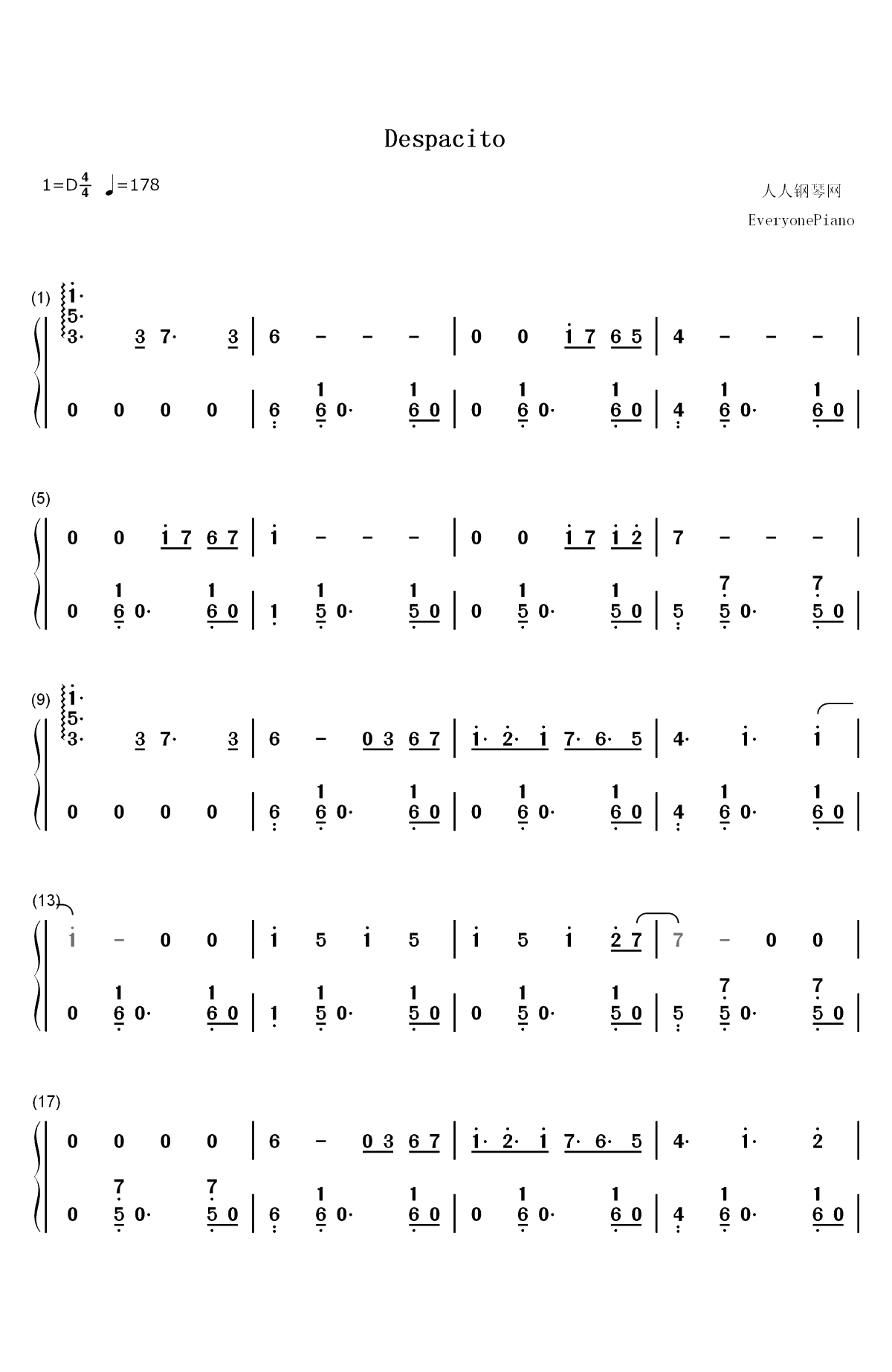 Despacito-极简好听-钢琴版-抖音爆火双手简谱预览1