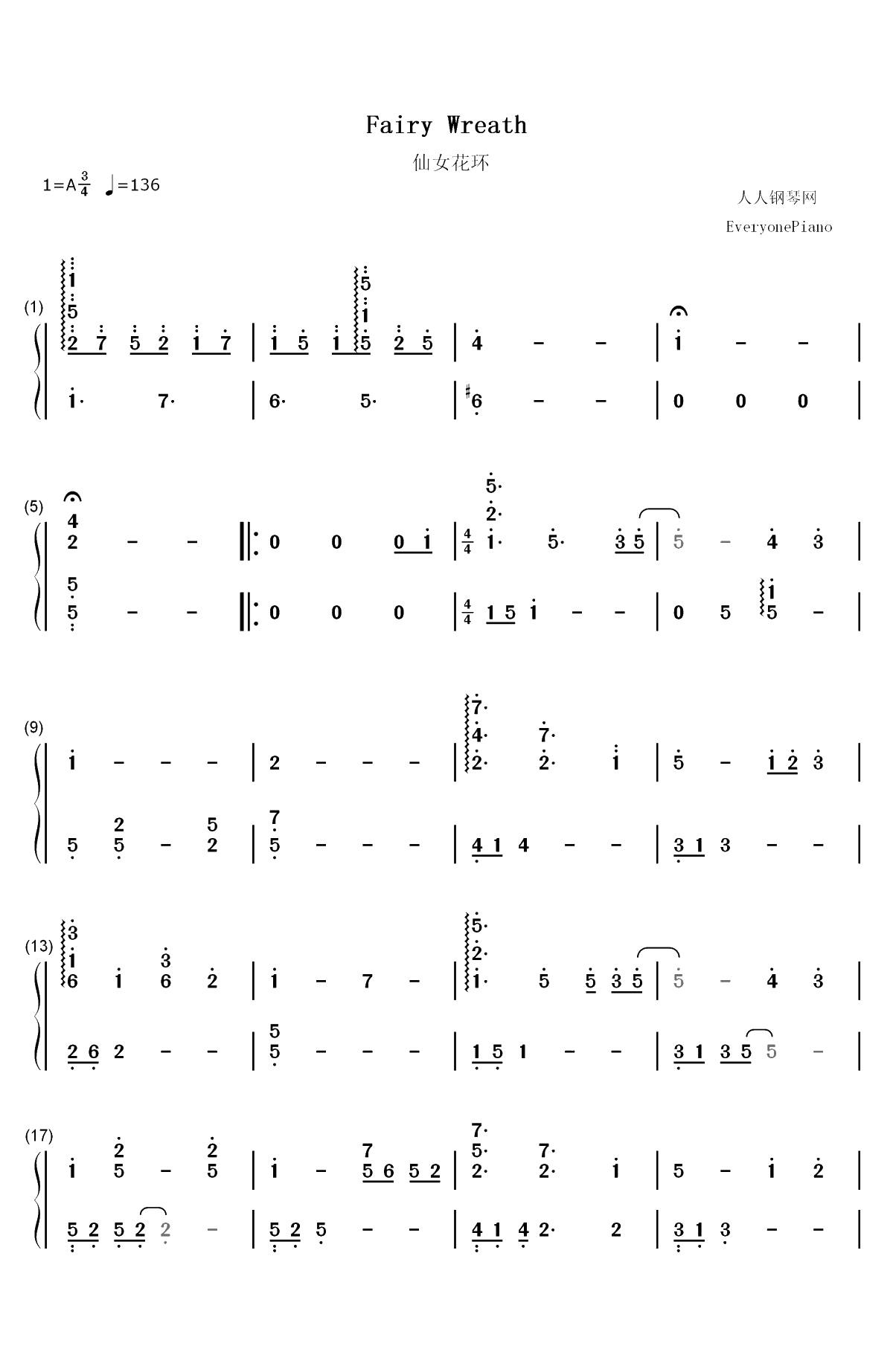 Fairy Wreath-游戏FLOWERS插曲双手简谱预览1