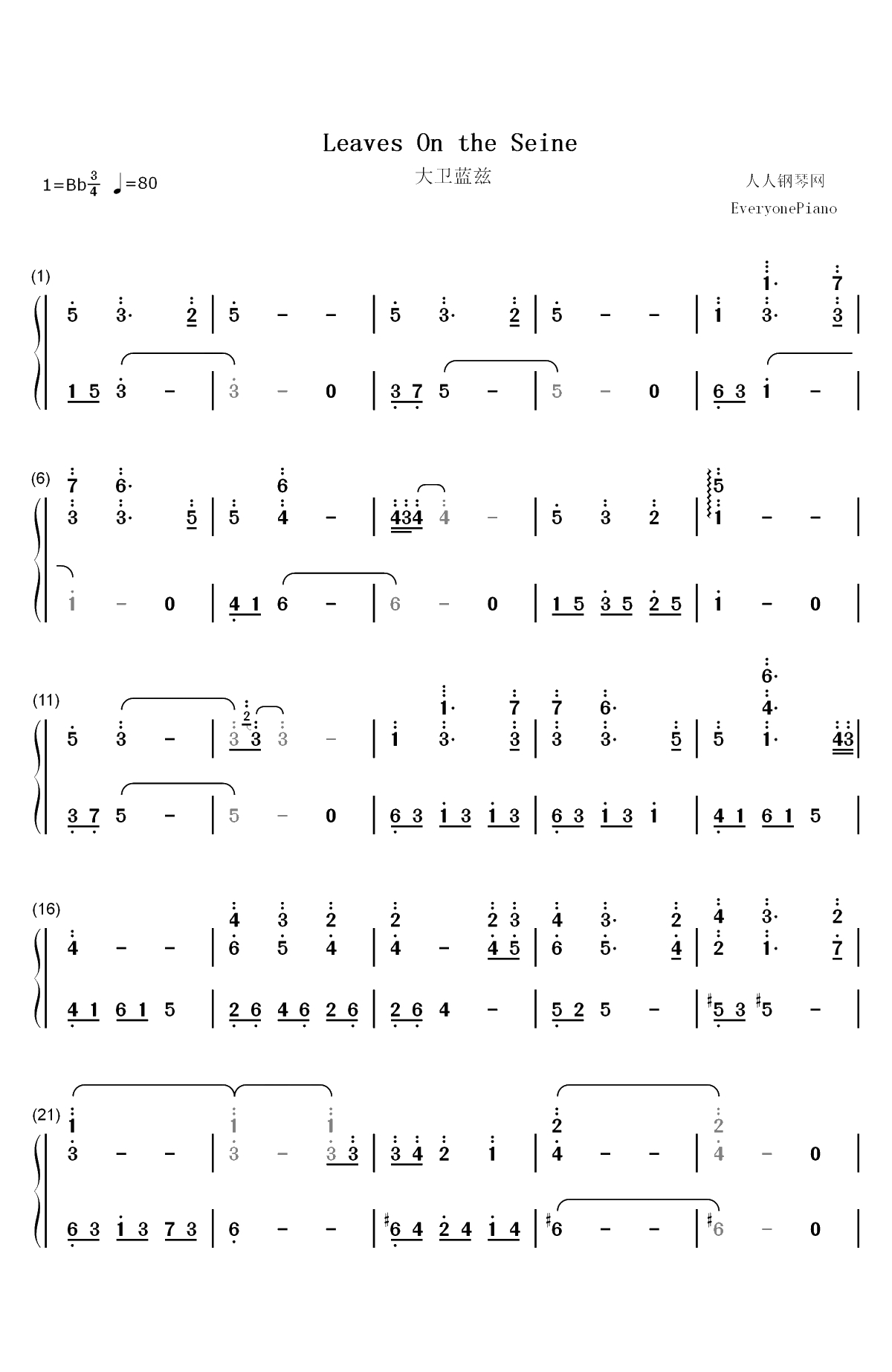 Leaves On The Seine-大卫蓝兹双手简谱预览1