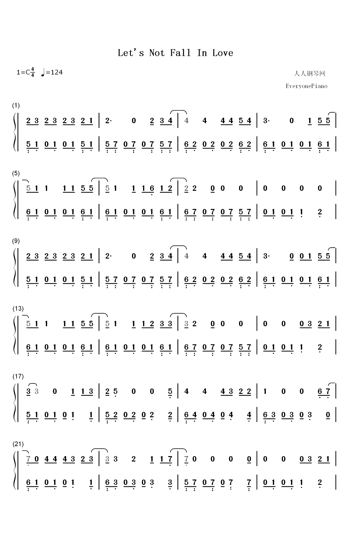 Let's Not Fall in Love-Big Bang双手简谱预览1