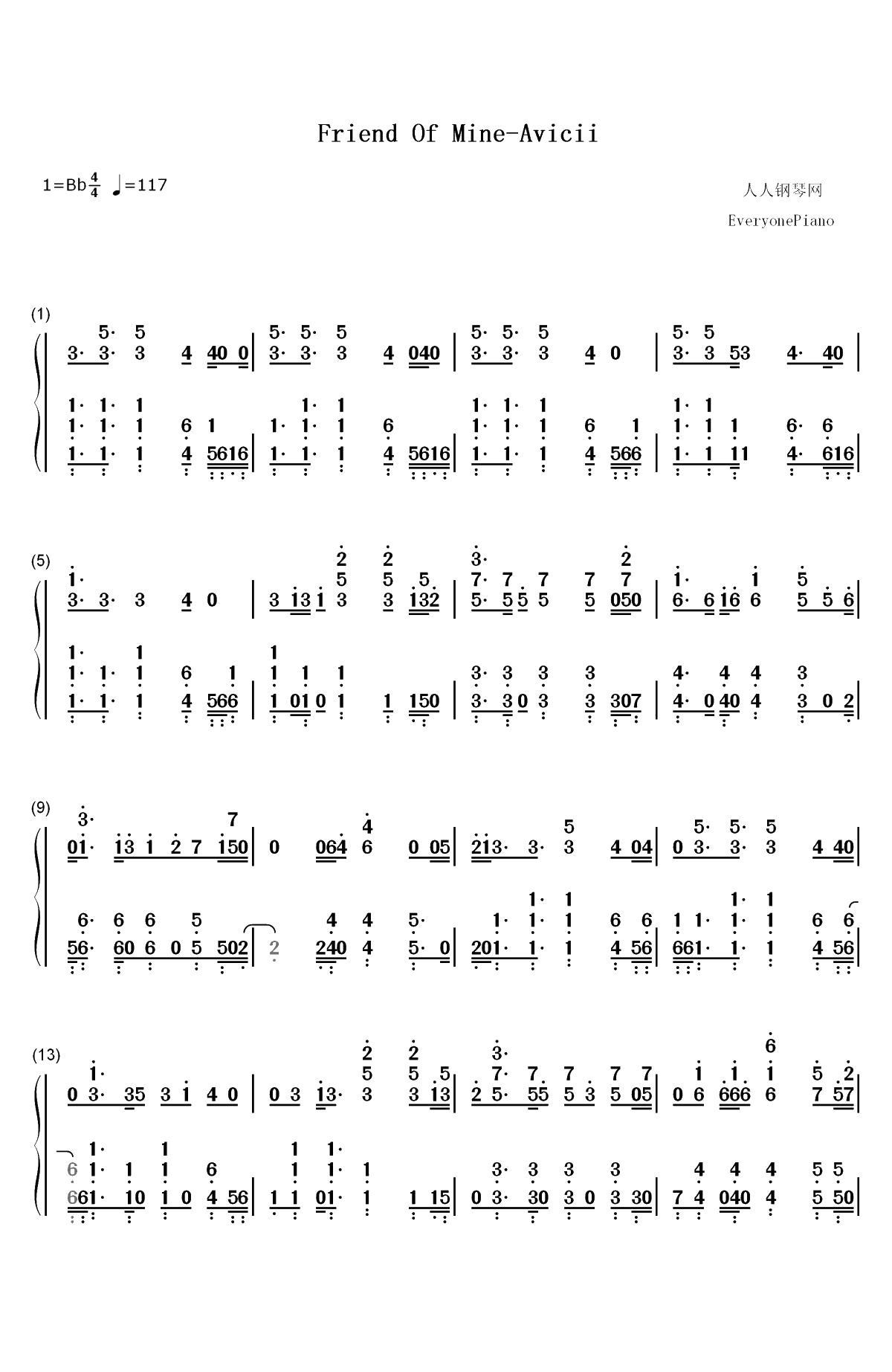 Friend Of Mine-Avicii双手简谱预览1