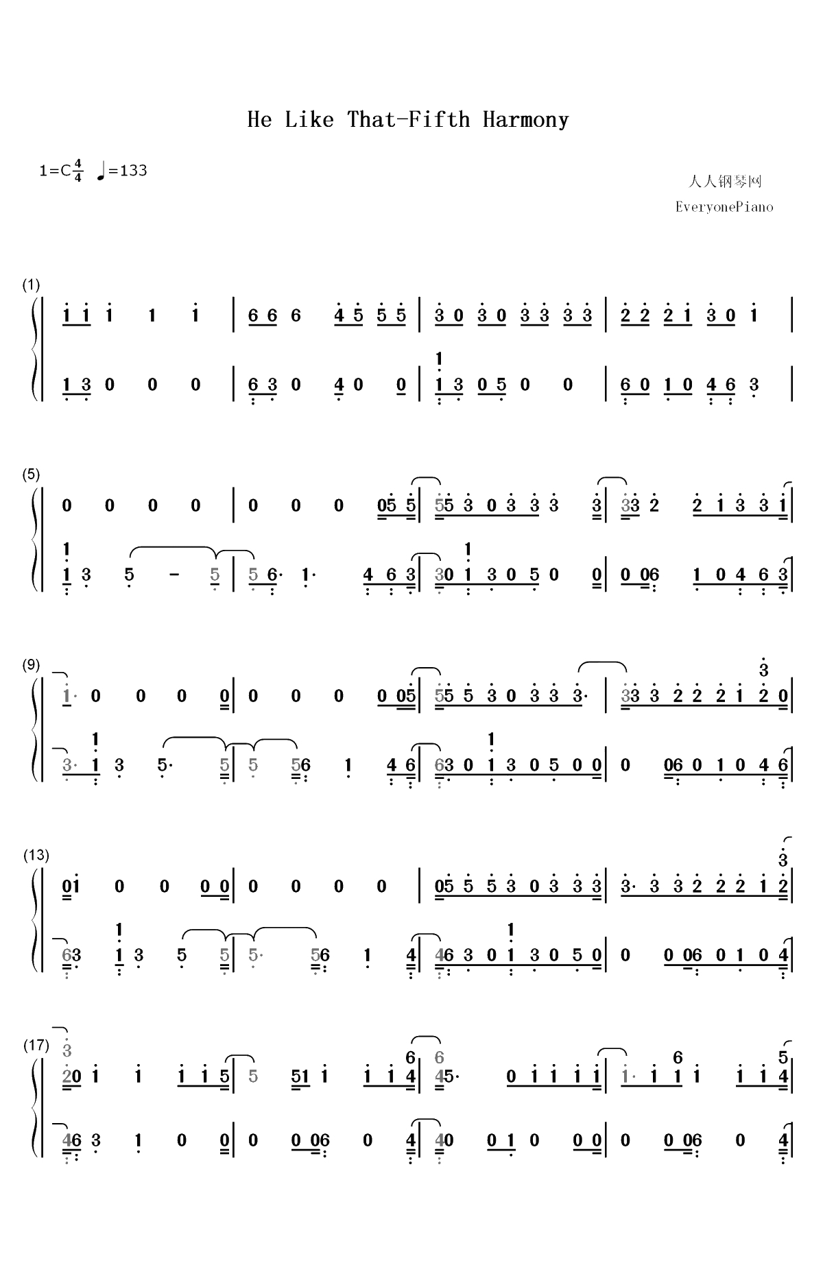 He Like That-Fifth Harmony双手简谱预览1