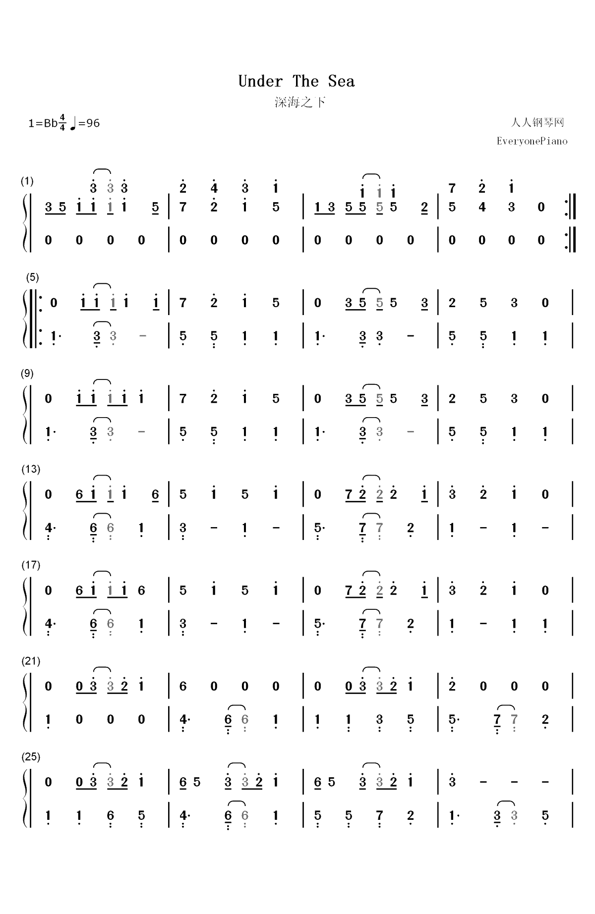 Under the Sea-小美人鱼 主题曲双手简谱预览1