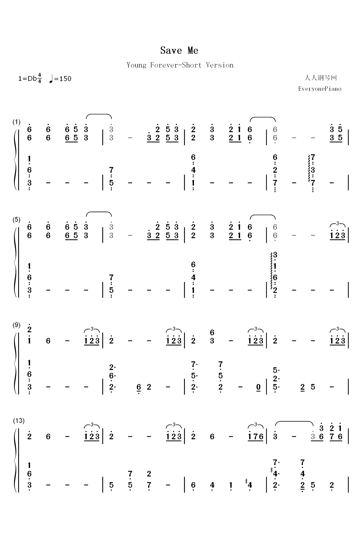 Save Me-防弹少年团双手简谱预览1