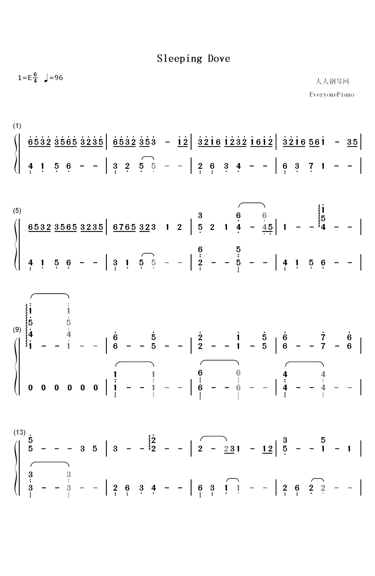 Sleeping Dove-David Lanz双手简谱预览1