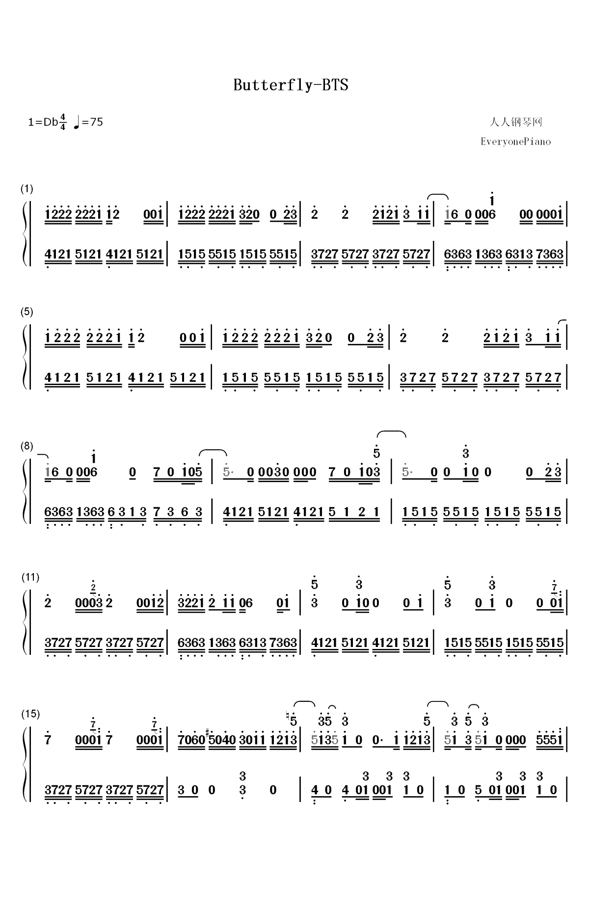 Butterfly-防弹少年团双手简谱预览1