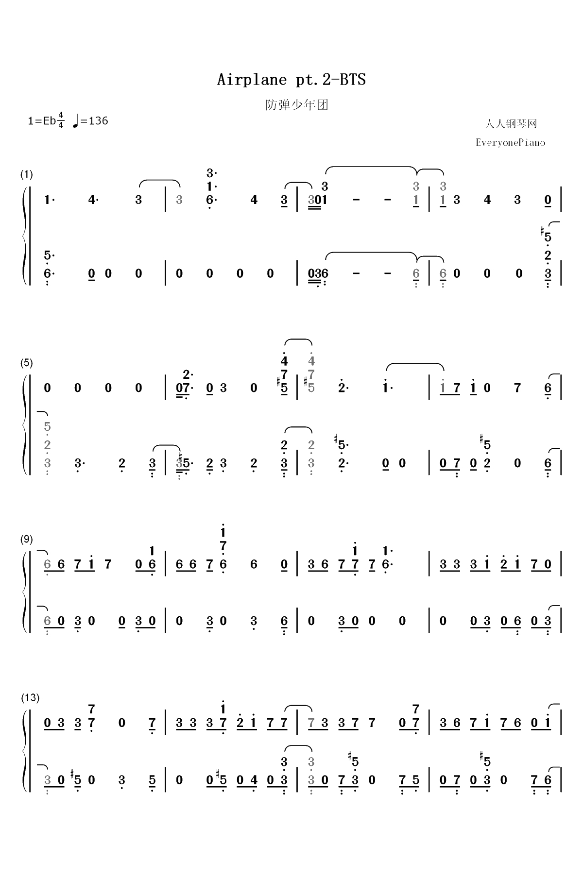 Airplane pt. 2-防弹少年团双手简谱预览1
