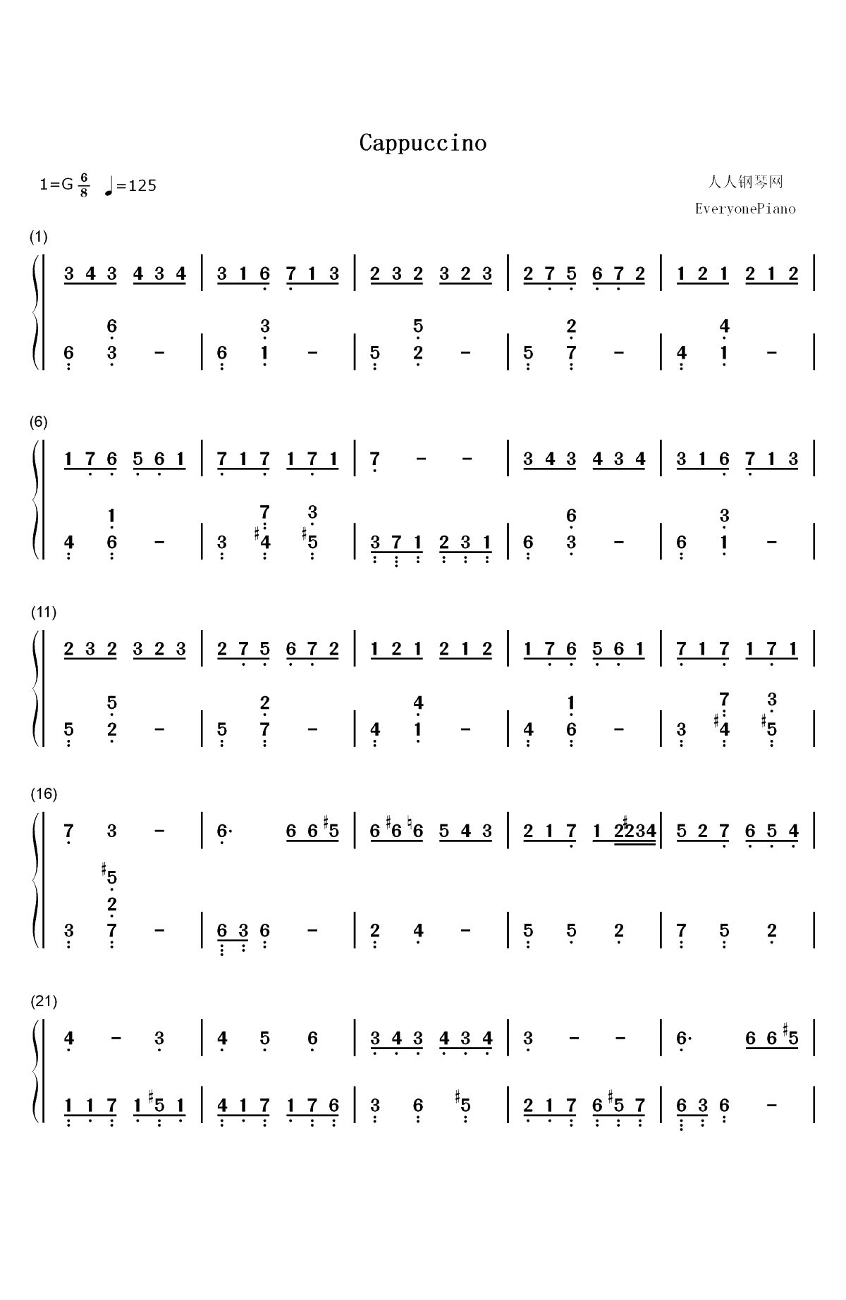 巴哈-卡布其诺双手简谱预览1