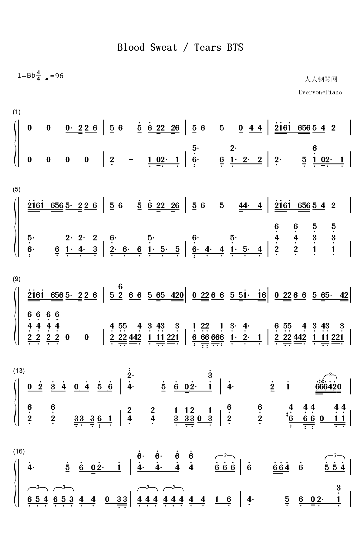 Blood Sweat & Tears-防弹少年团双手简谱预览1