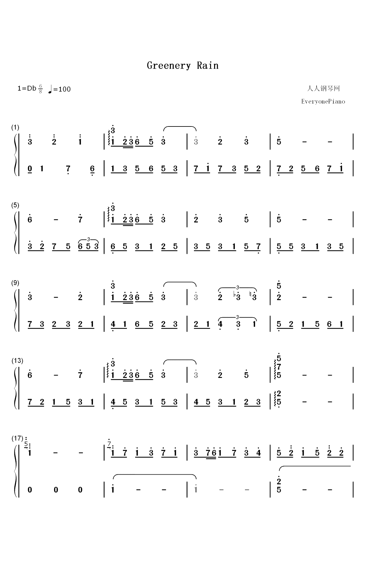 Greenery Rain-《言叶之庭》OST-EOP曲双手简谱预览1