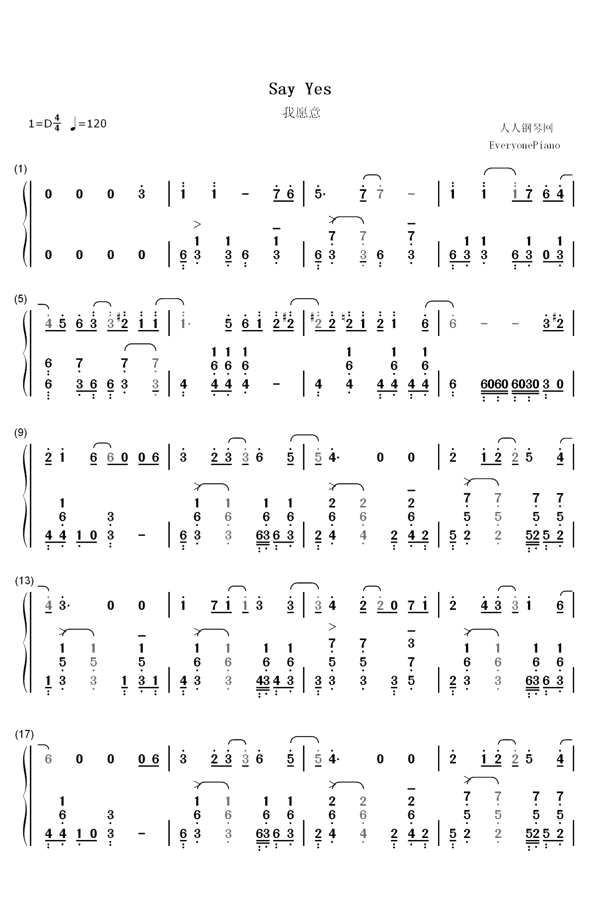 Say Yes-咱们结婚吧插曲双手简谱预览1