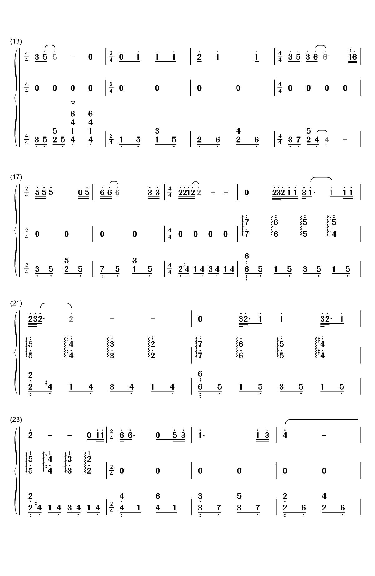 喵喵之歌-神奇宝贝片尾曲双手简谱预览2