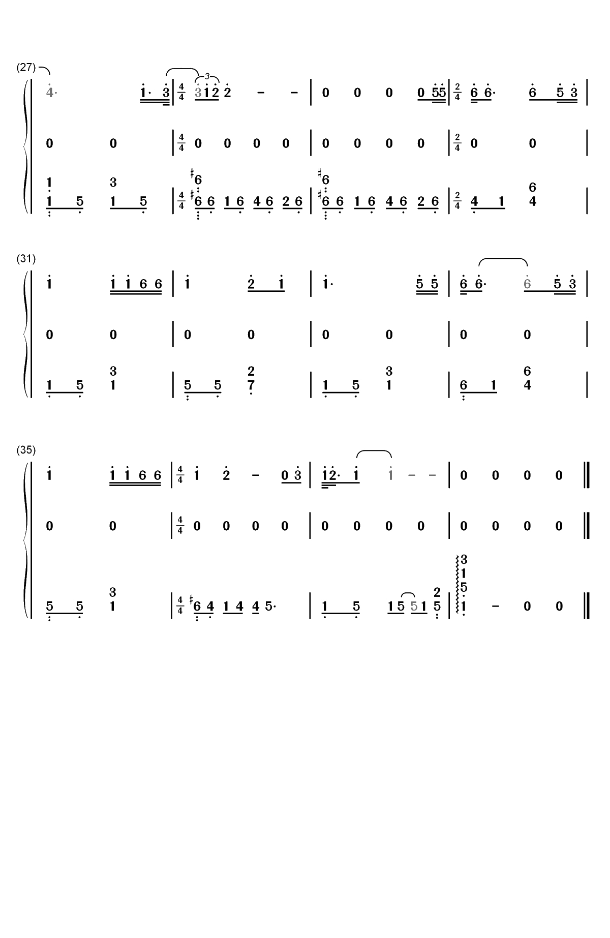 喵喵之歌-神奇宝贝片尾曲双手简谱预览3