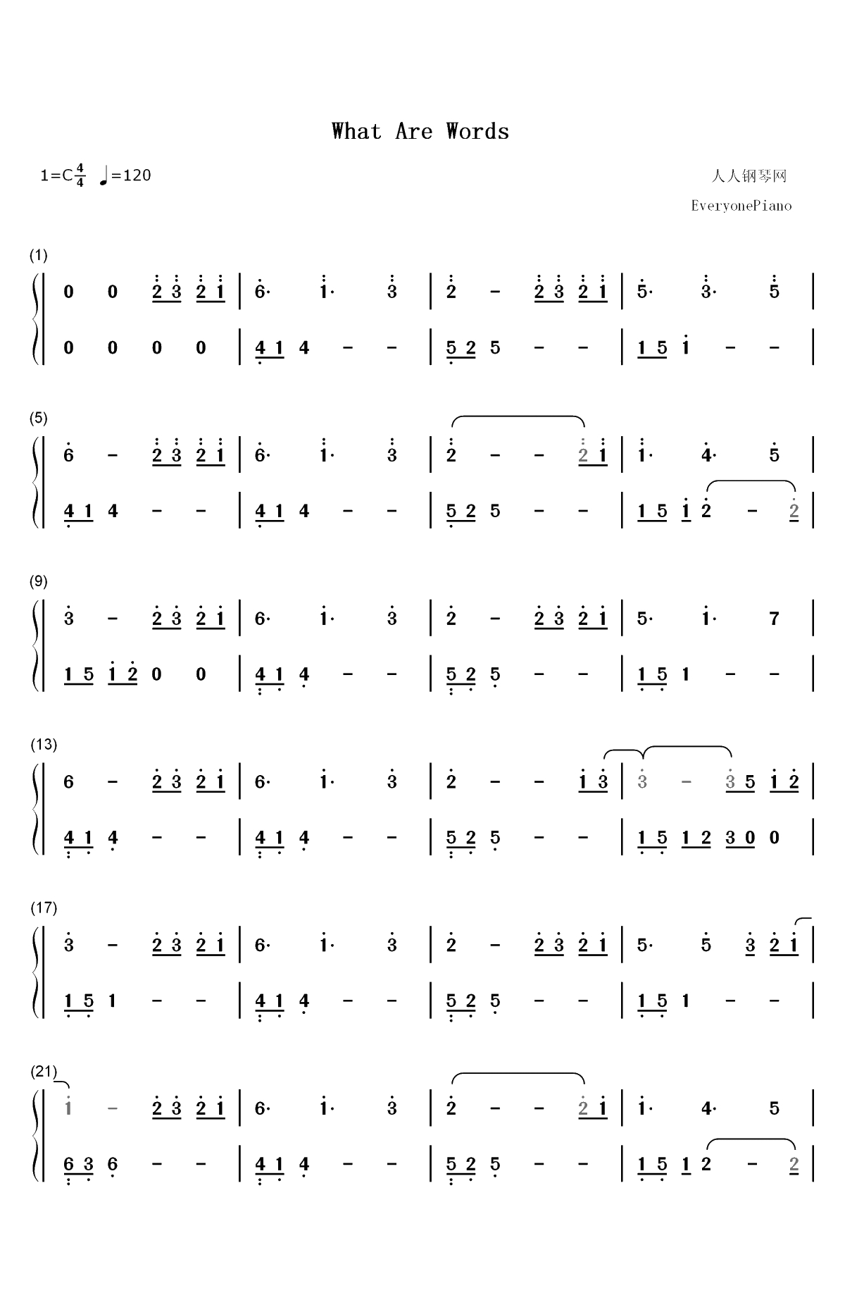 What Are Words-原版双手简谱预览1