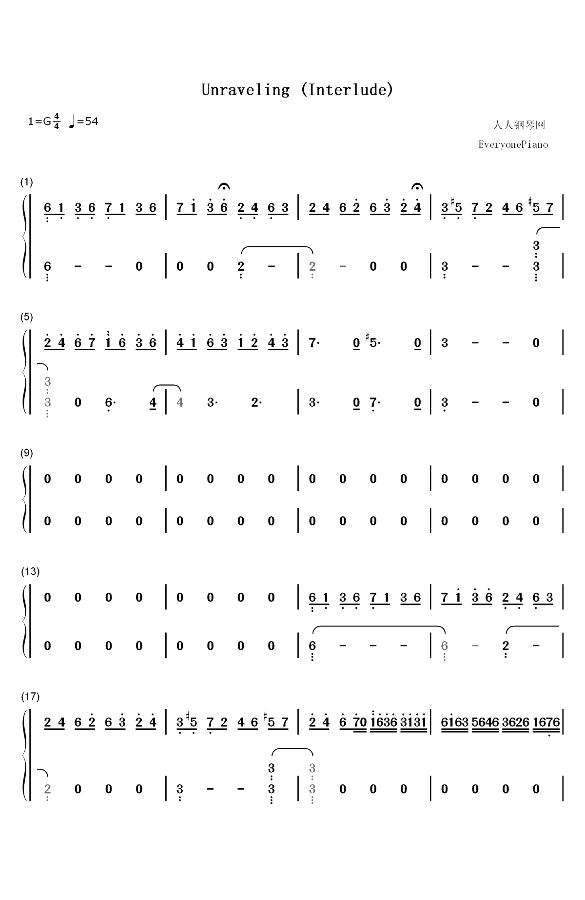 Unraveling-Evanescence双手简谱预览1