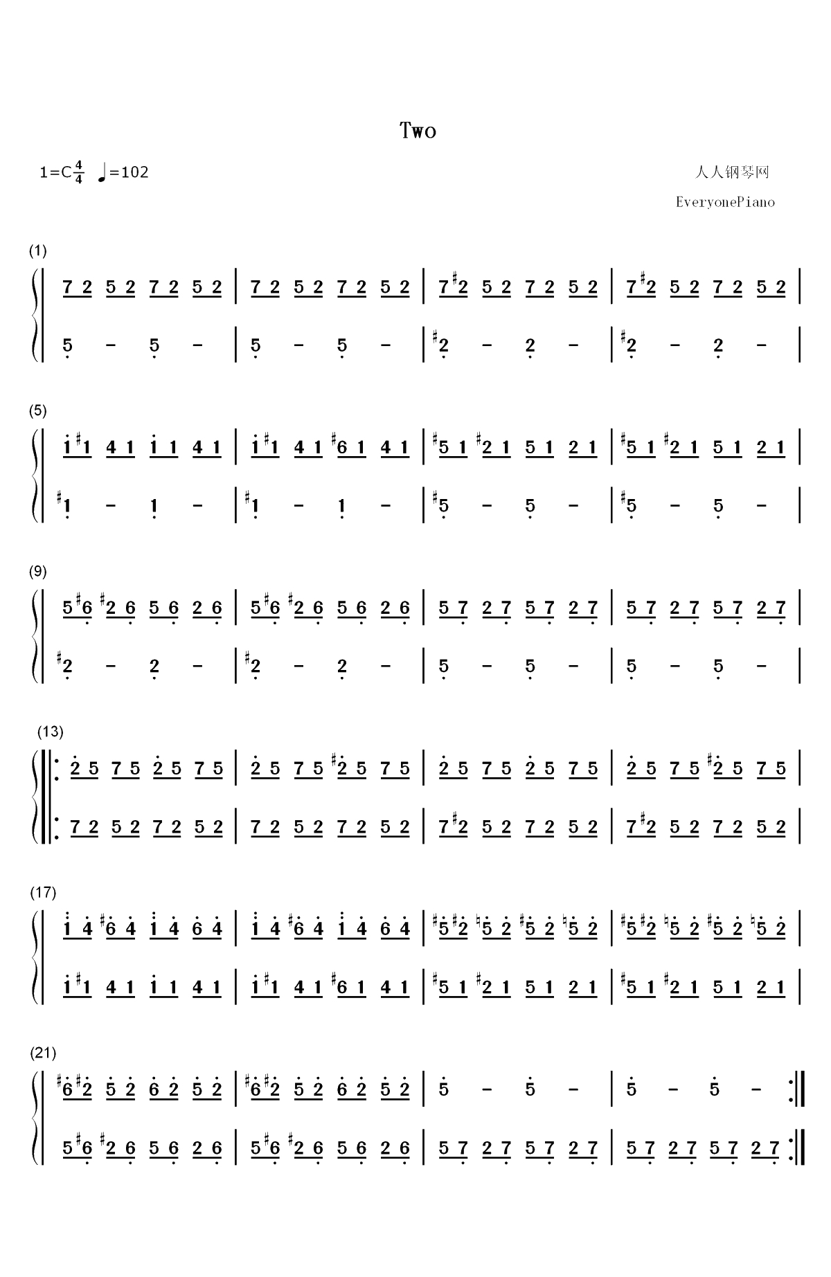 Two-Twenty One Pilots双手简谱预览1