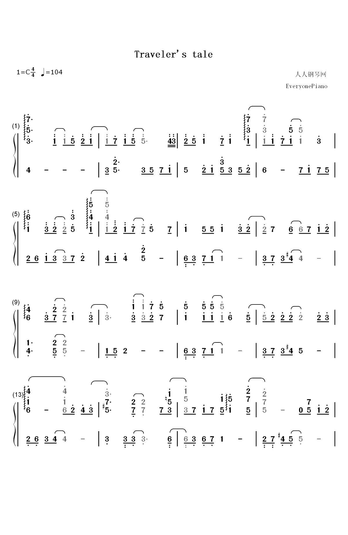 Traveler's tale-ISLAND OP双手简谱预览1