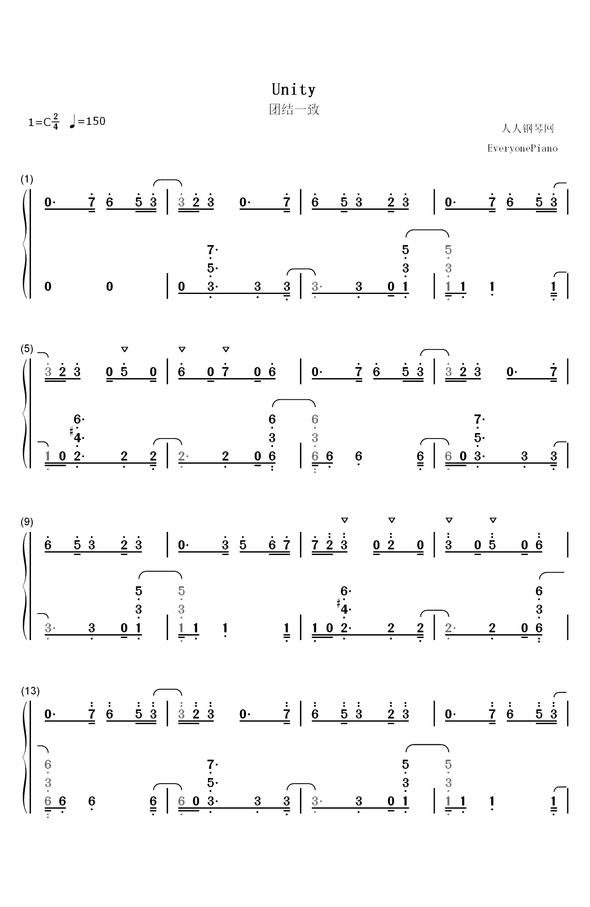 Unity-TheFatRat双手简谱预览1