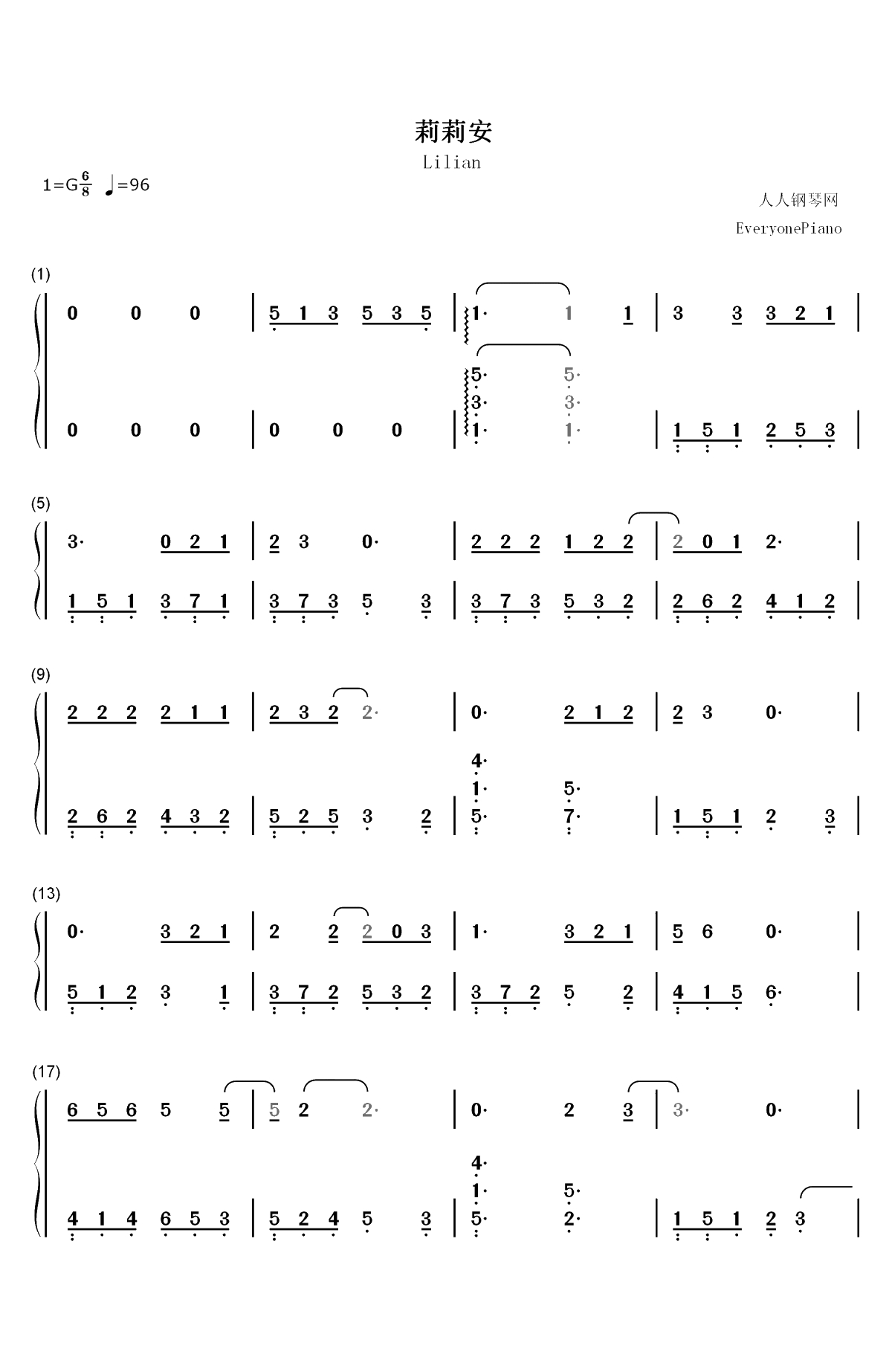 莉莉安-宋冬野双手简谱预览1