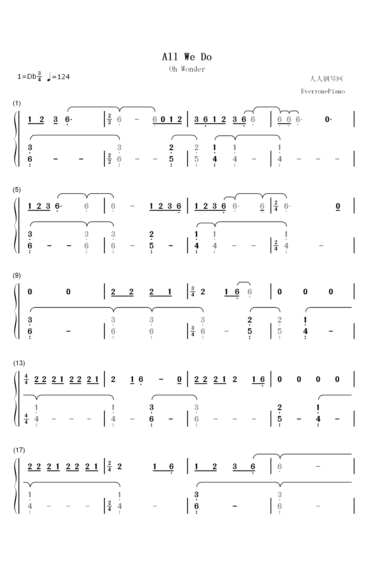 All We Do-Oh Wonder双手简谱预览1