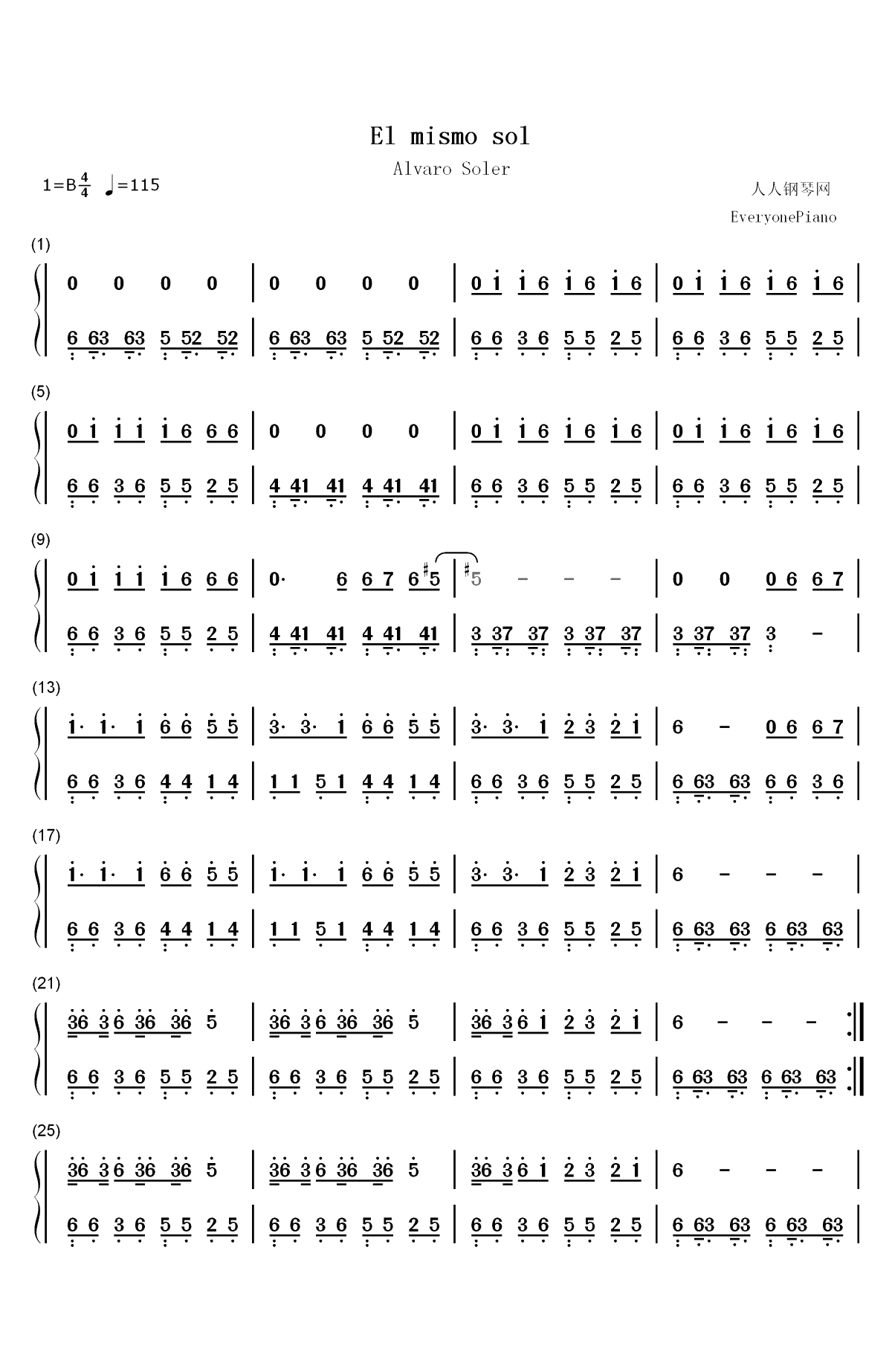 El mismo sol-Alvaro Soler双手简谱预览1