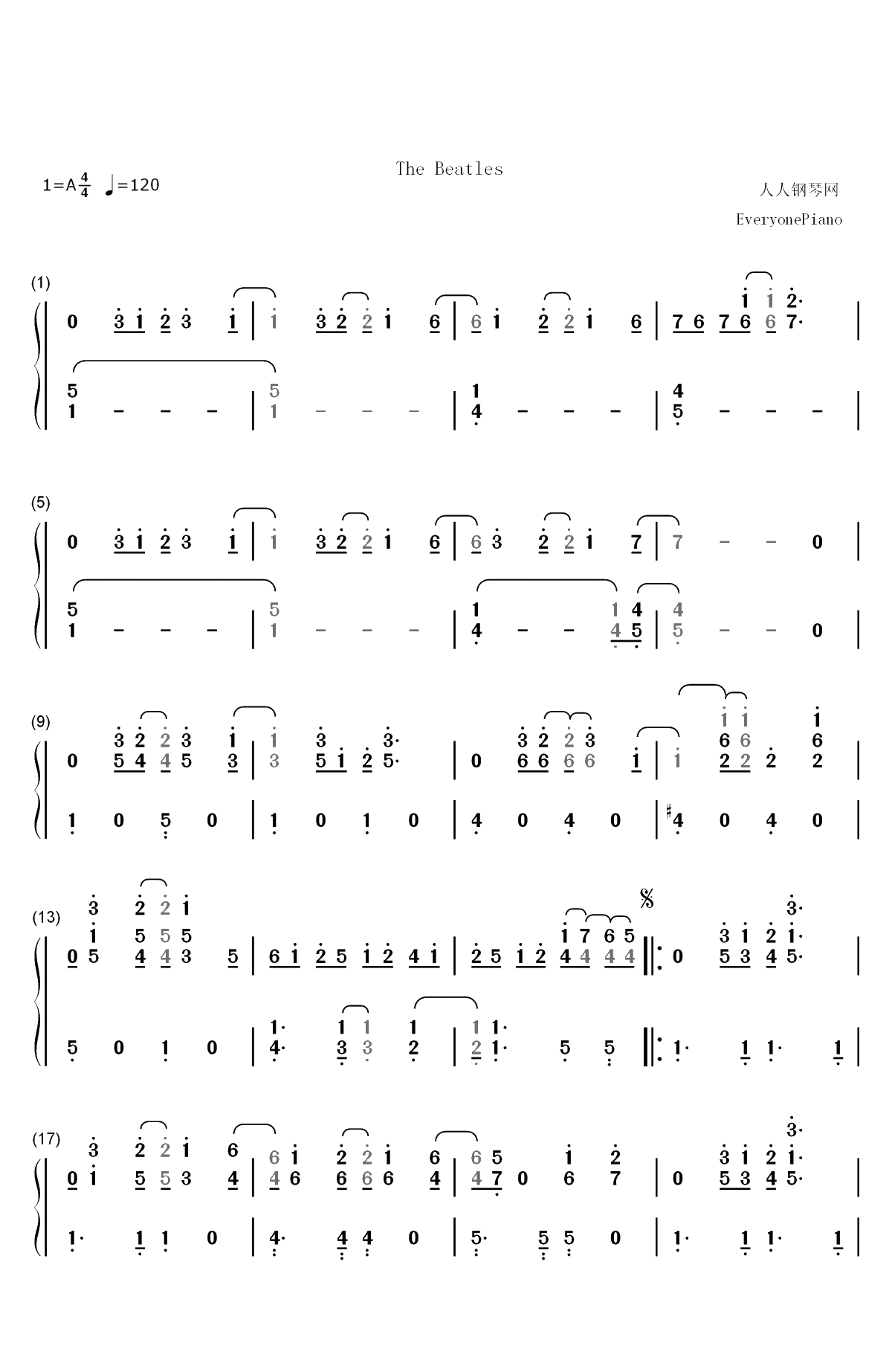 Here Comes the Sun-The Beatles双手简谱预览1