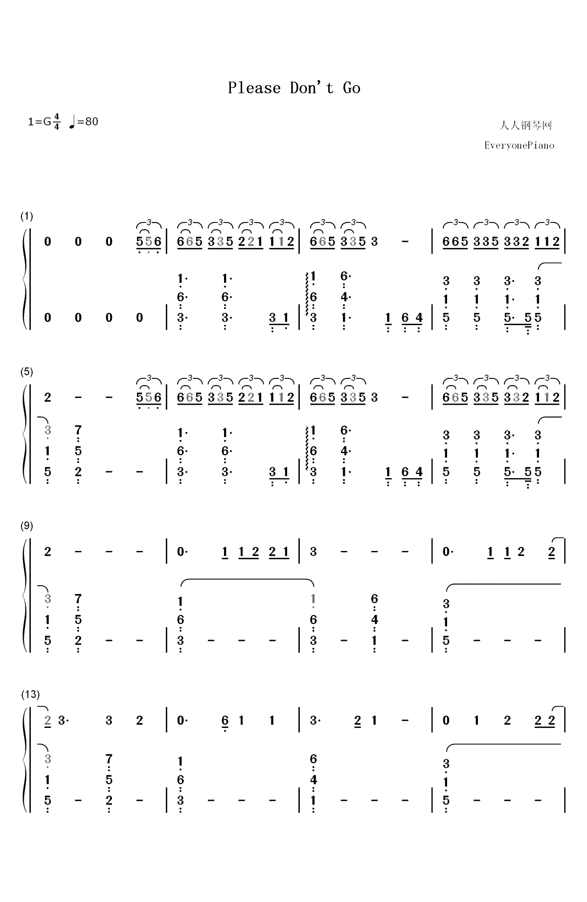 Please Don't Go-Joel Adams双手简谱预览1
