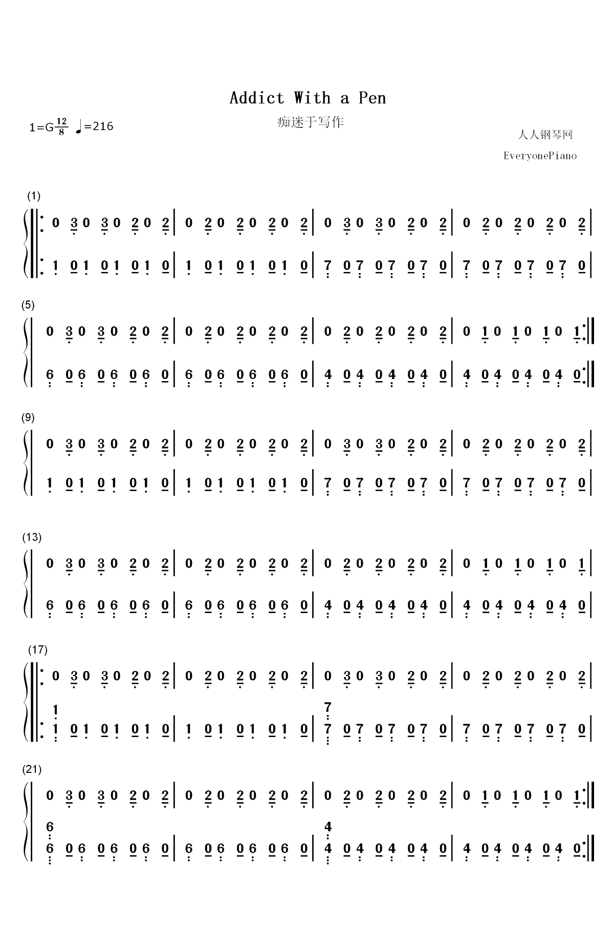 Addict With a Pen-Twenty One Pilots双手简谱预览1
