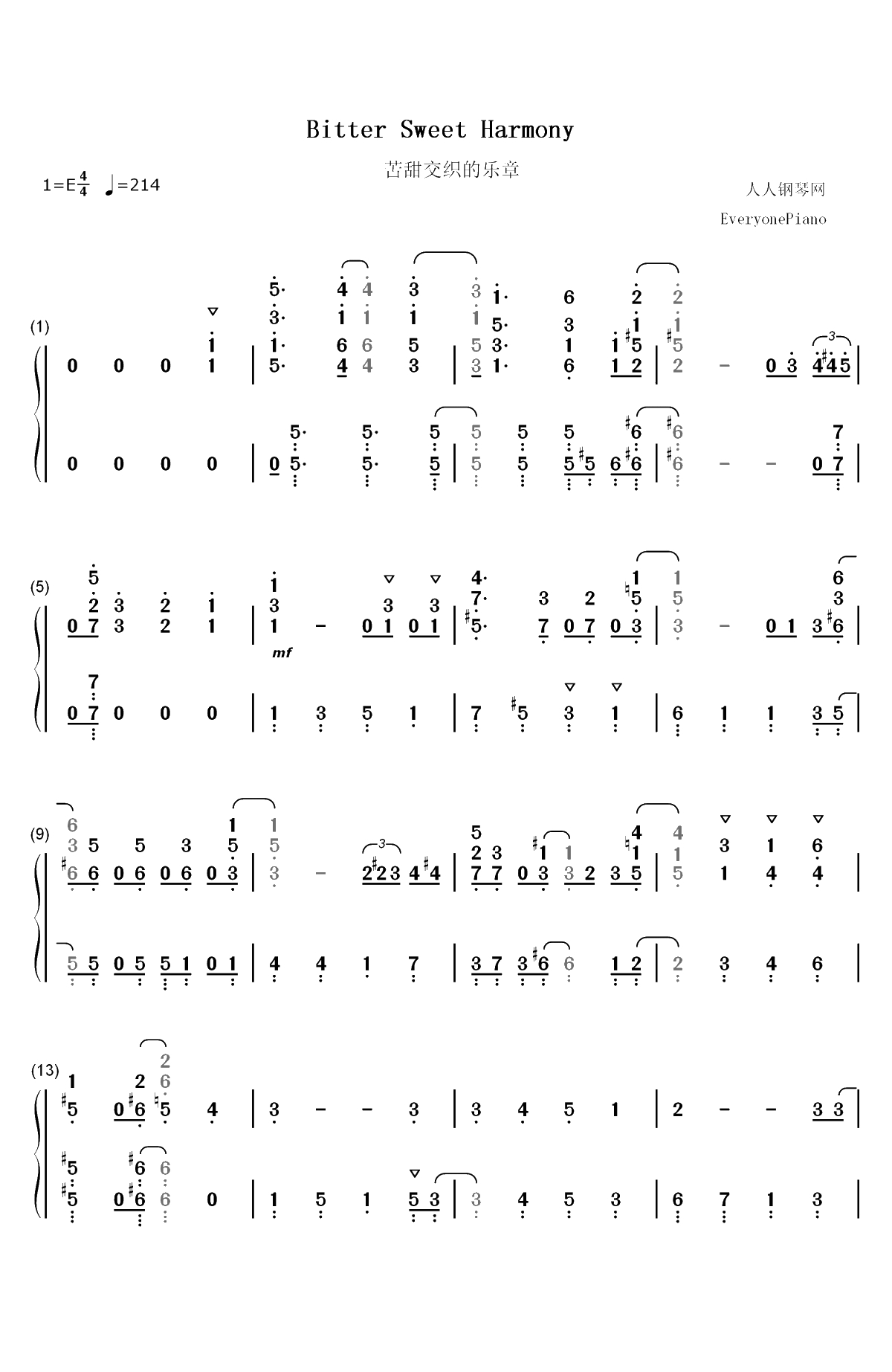 Bitter Sweet Harmony-春原庄的管理人小姐OP双手简谱预览1