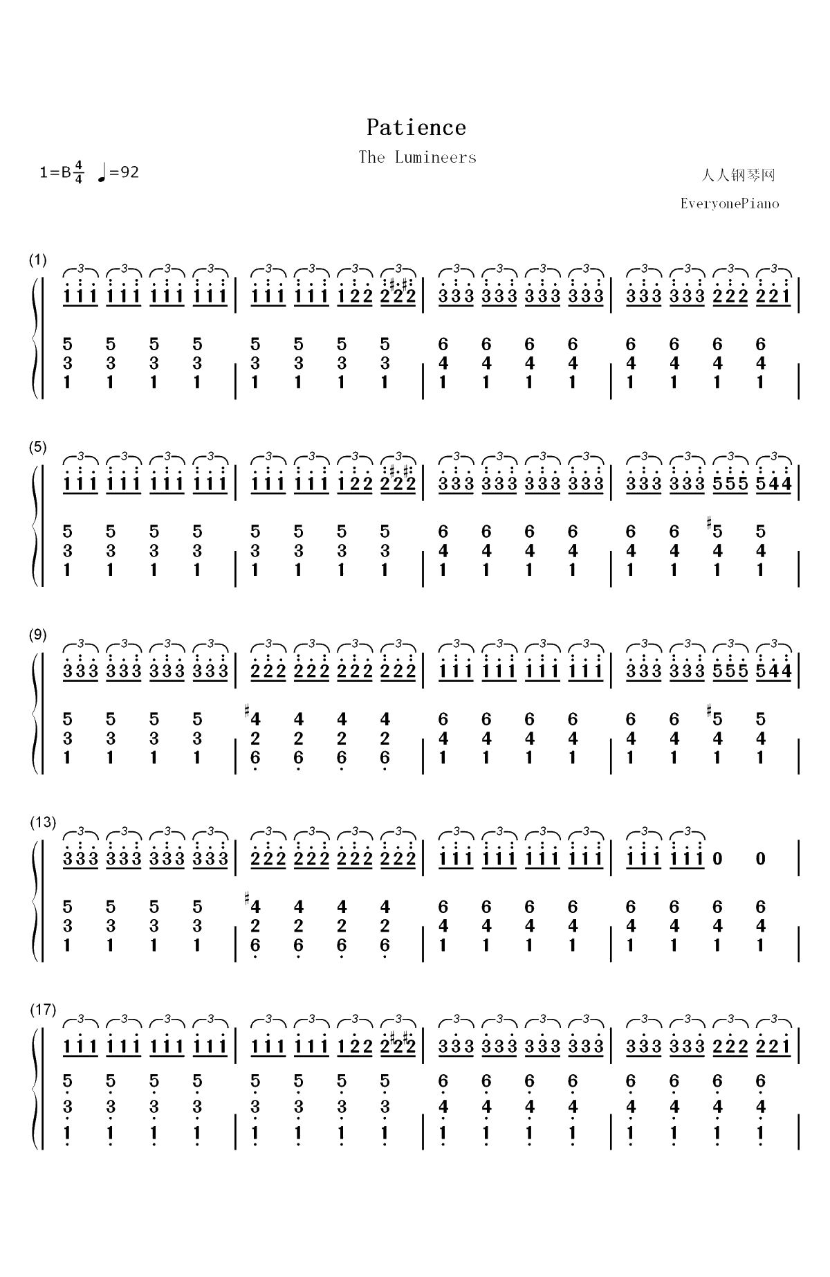 Patience-The Lumineers双手简谱预览1