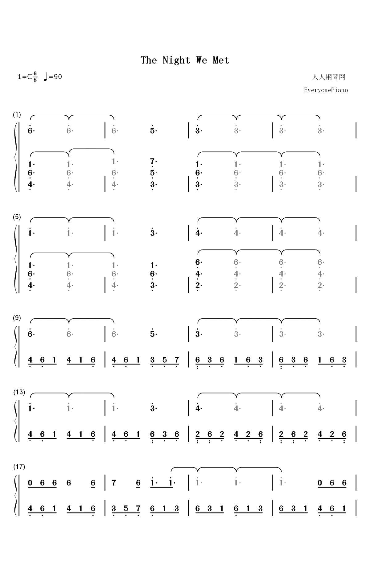 The Night We Met-十三个原因OST双手简谱预览1