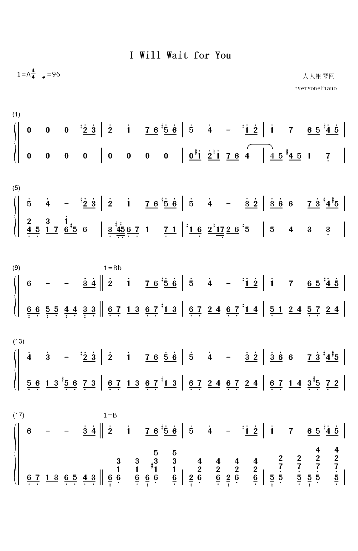 I Will Wait For You-瑟堡的雨伞主题曲双手简谱预览1