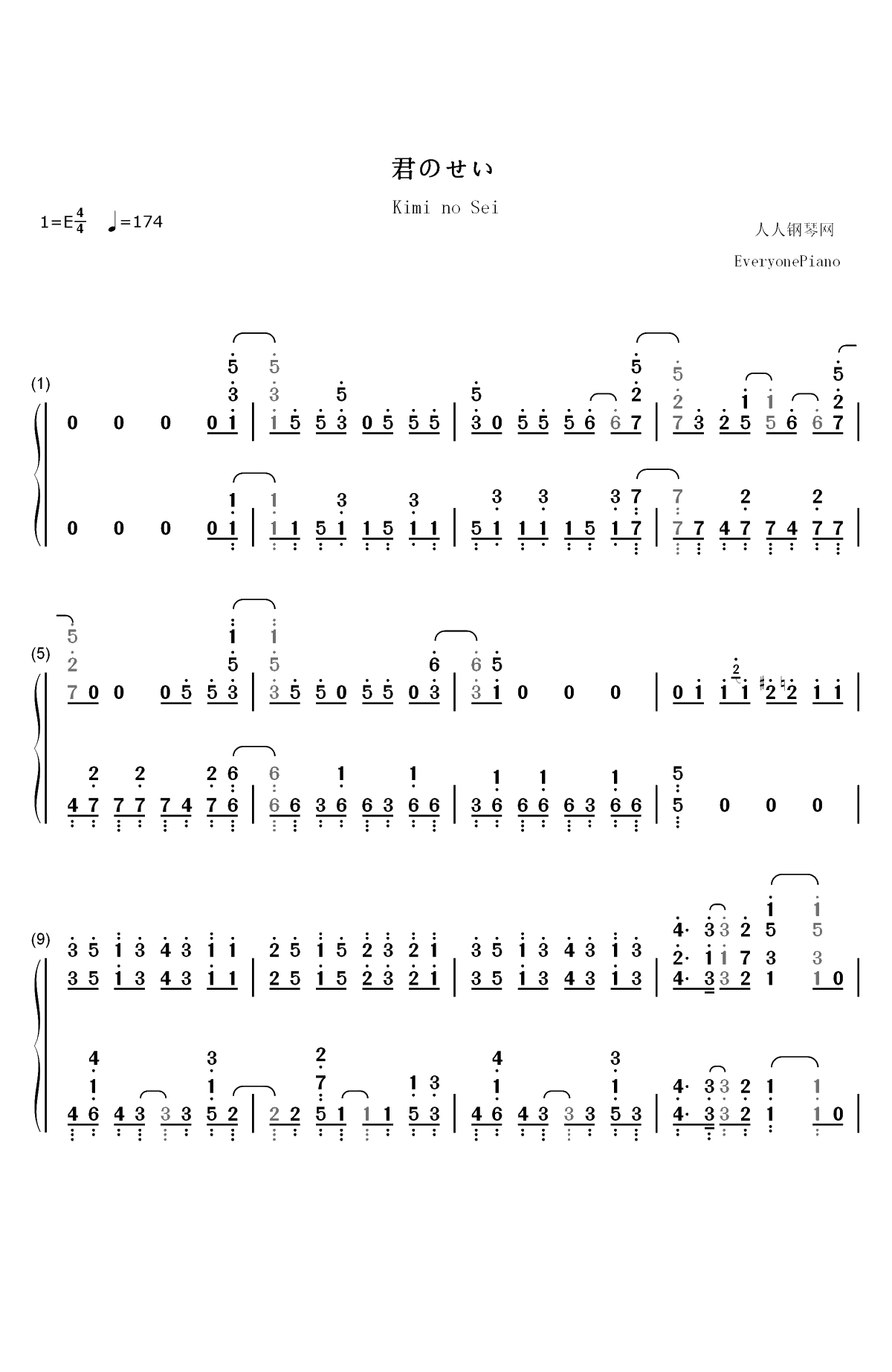 君のせい-青春猪头少年不会梦到兔女郎学姐OP双手简谱预览1