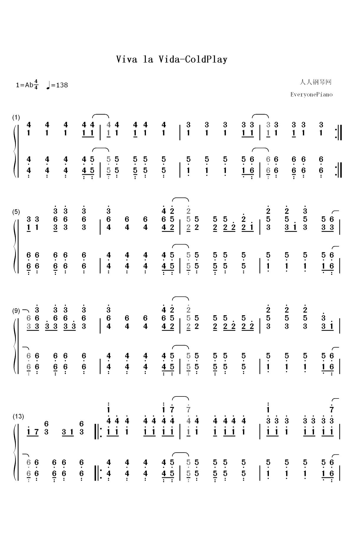 Viva la Vida-ColdPlay双手简谱预览1