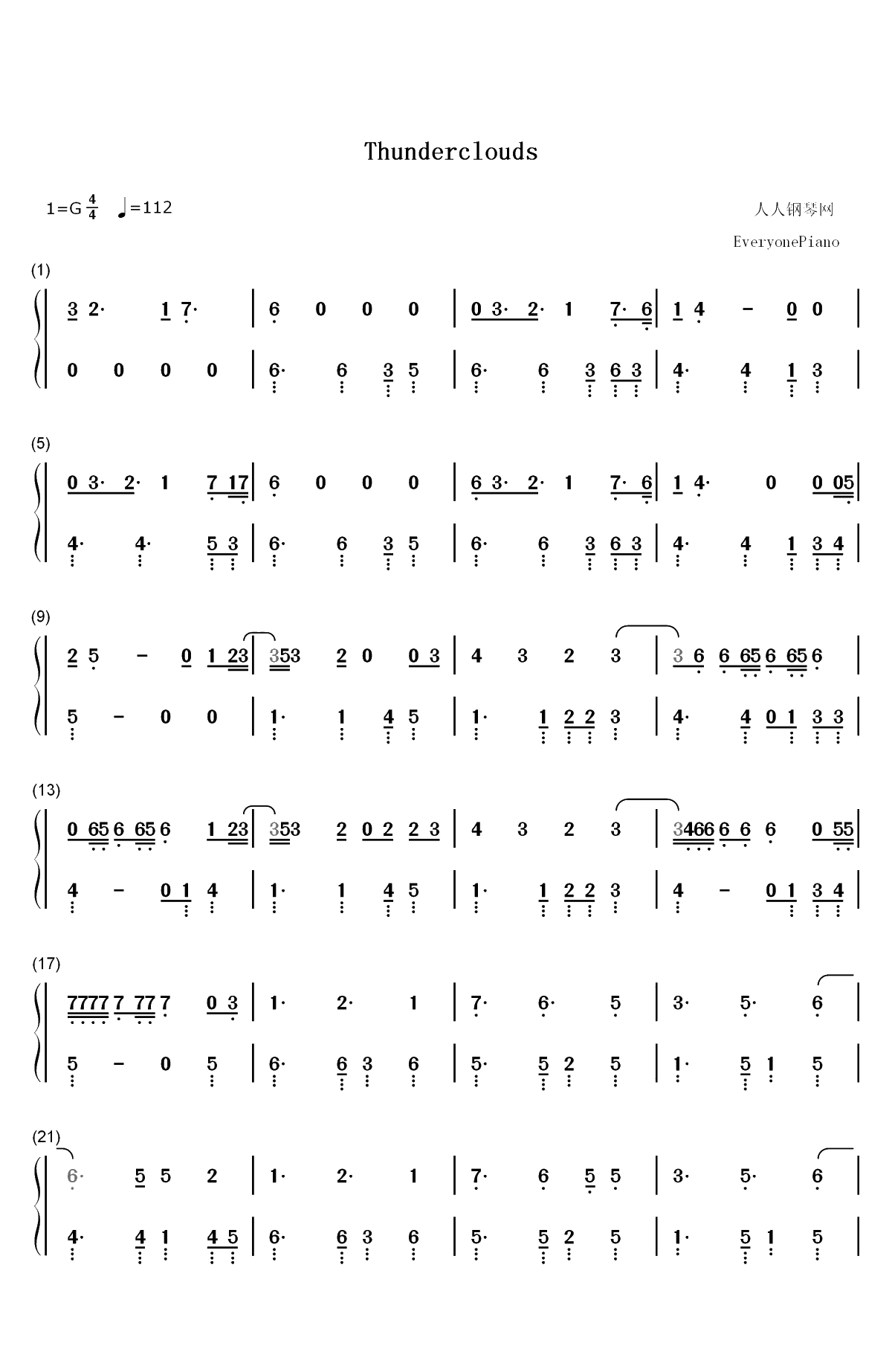 Thunderclouds-三星Galaxy Note9主题曲双手简谱预览1