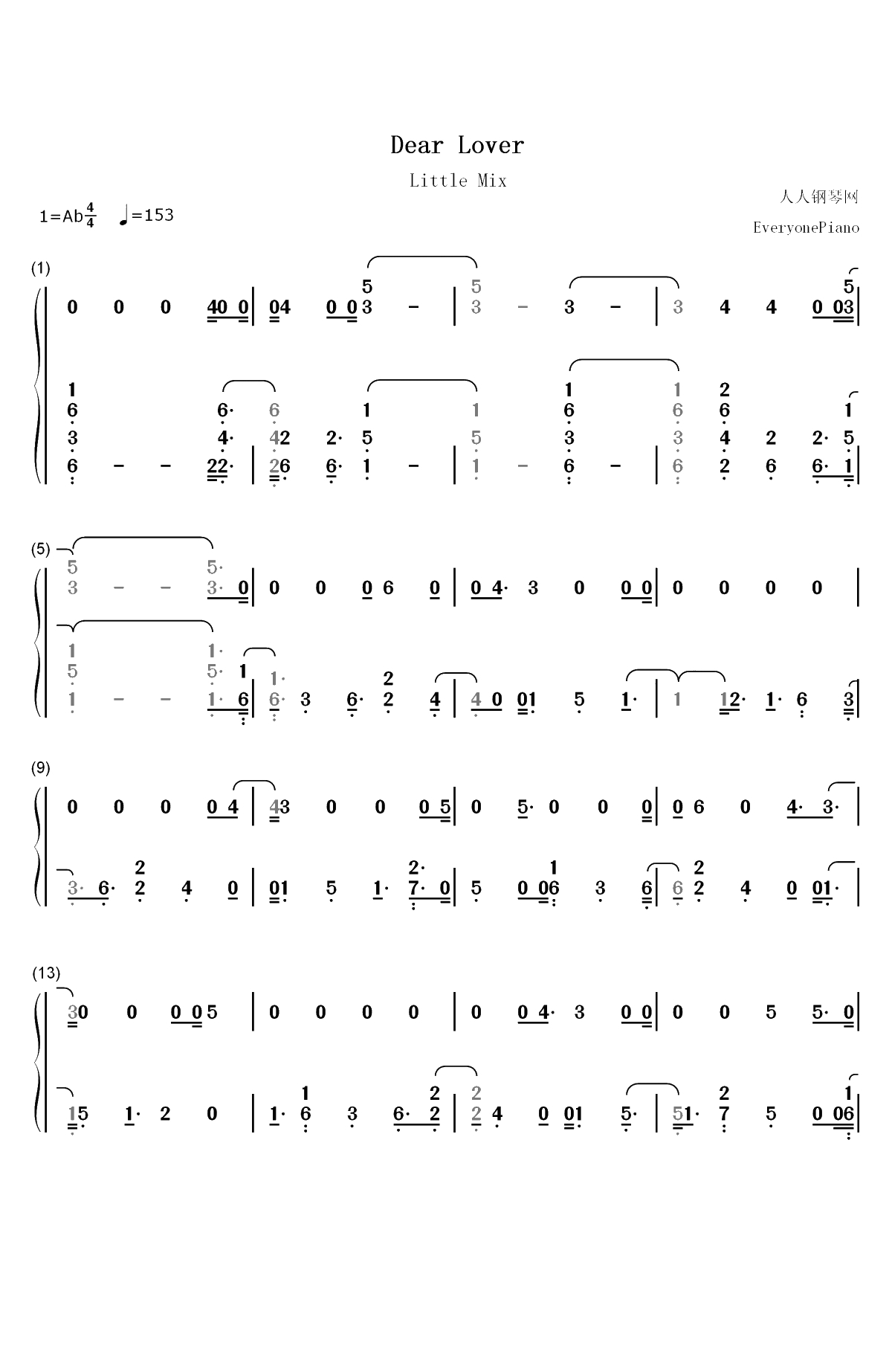 Dear Lover-Little Mix双手简谱预览1