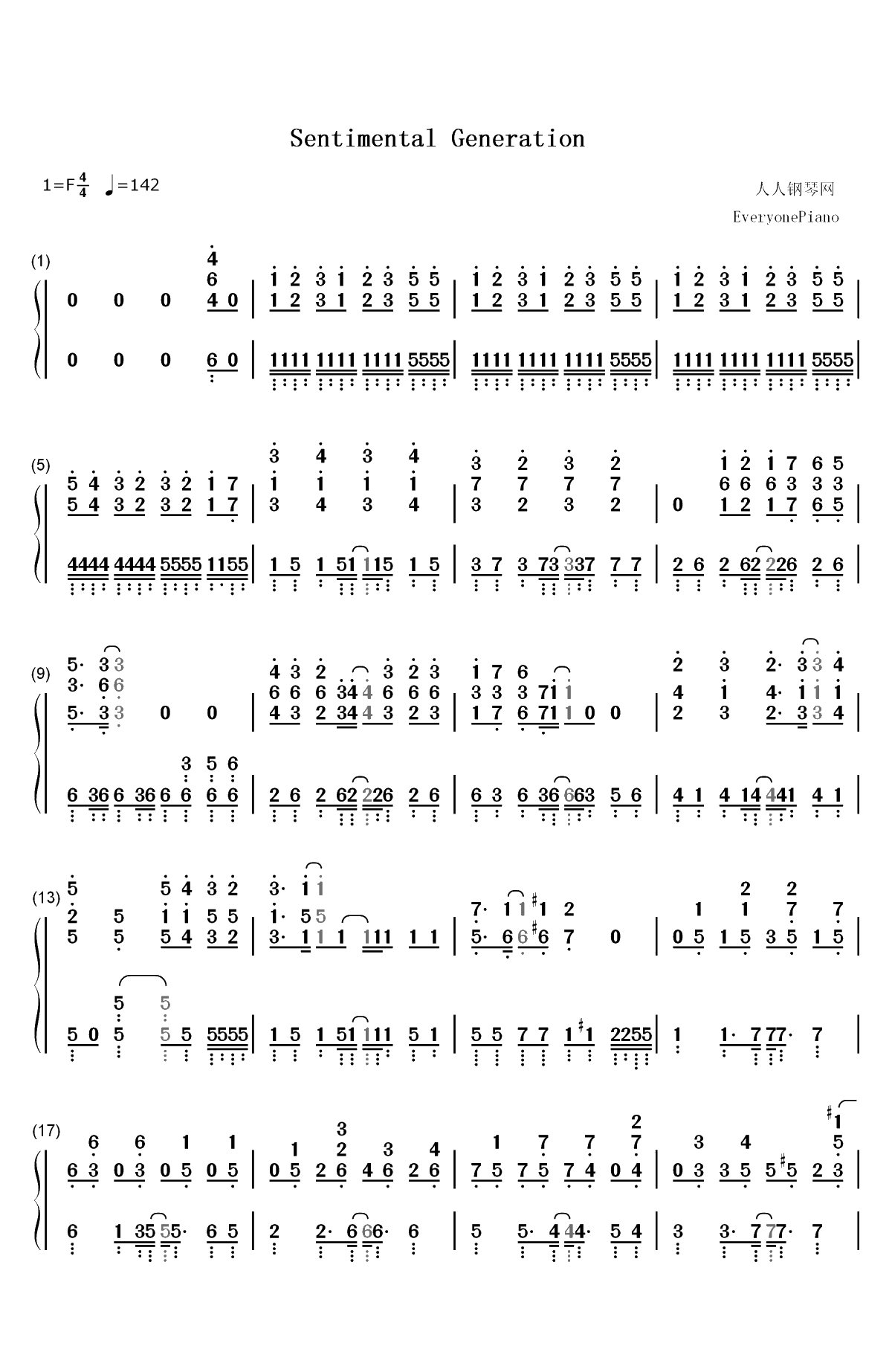 Sentimental Generation-校园迷糊大王OP双手简谱预览1