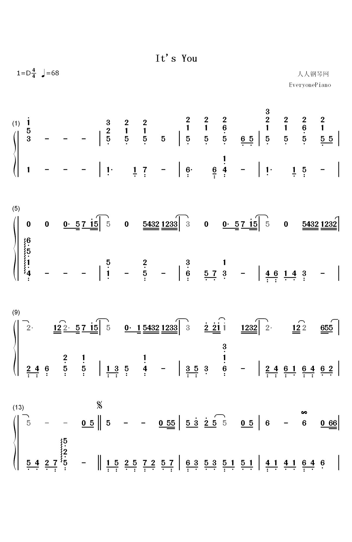 It's You-金秘书为什么那样OST双手简谱预览1