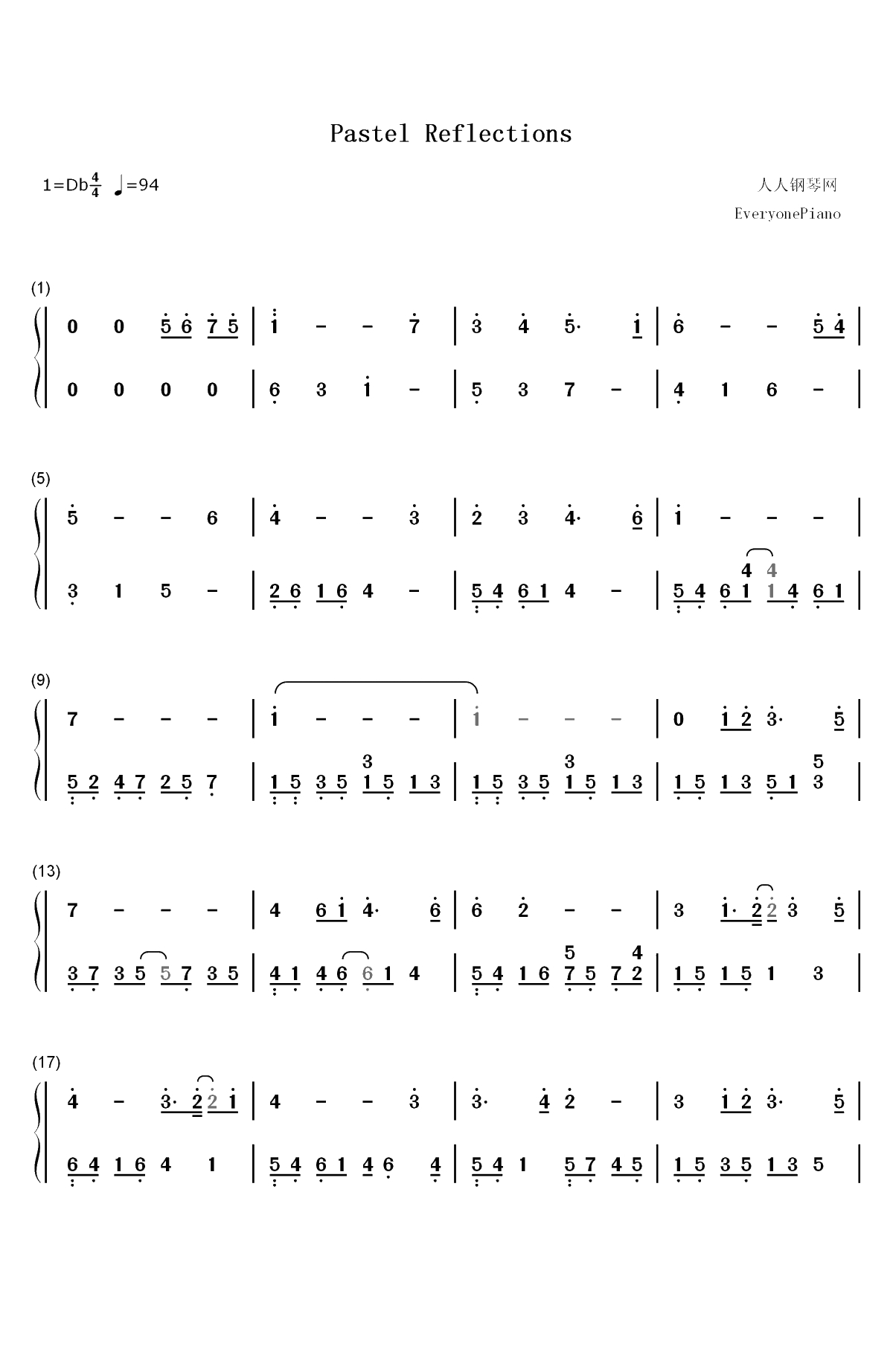 Pastel Reflections-浮光掠影双手简谱预览1