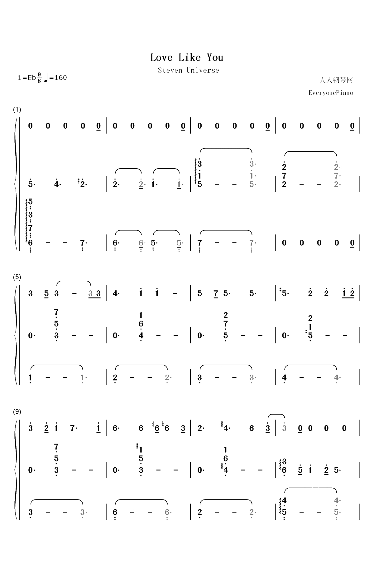 Love Like You-史帝芬宇宙ED双手简谱预览1
