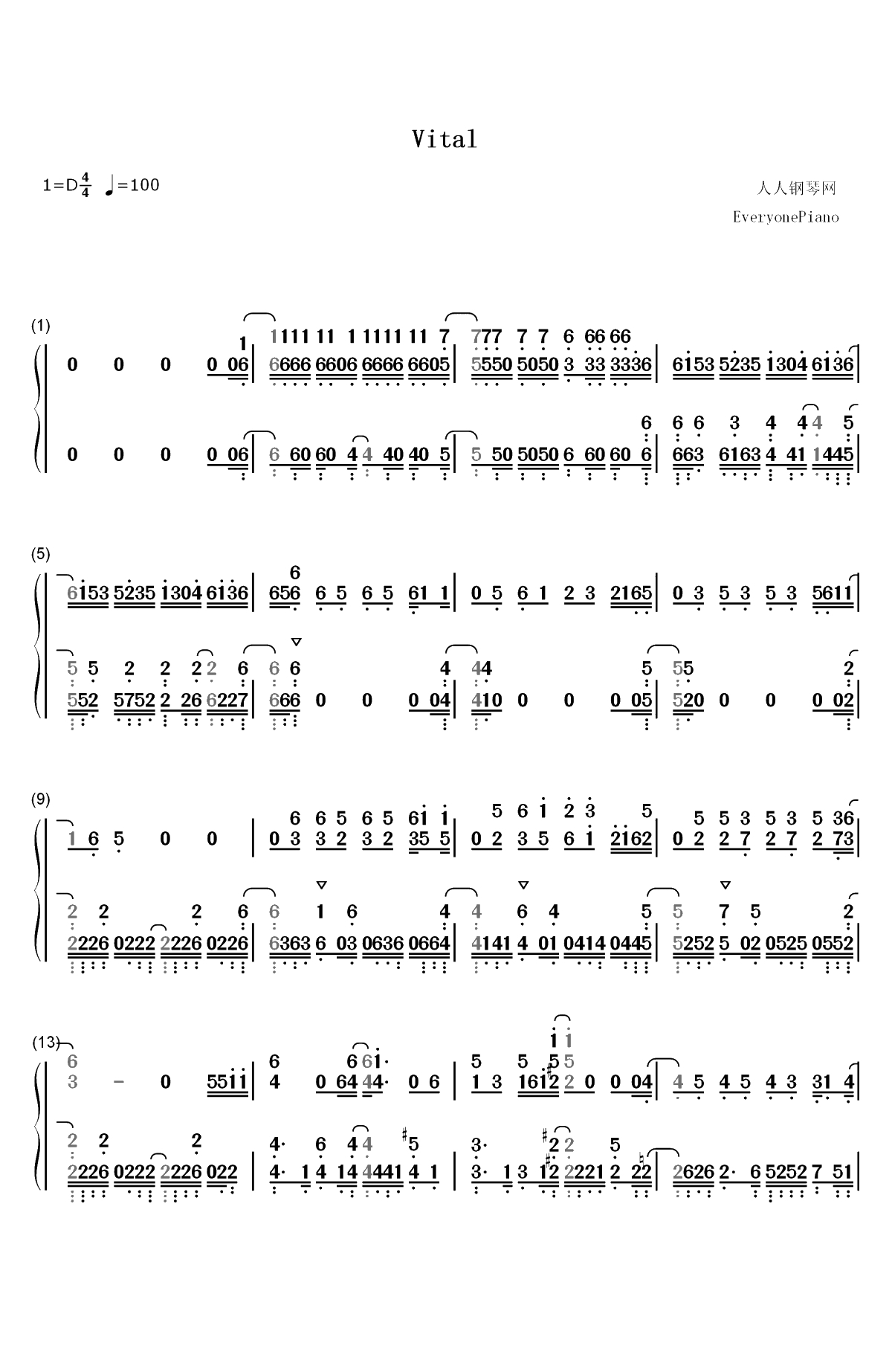 Vital-杀戮的天使OP双手简谱预览1