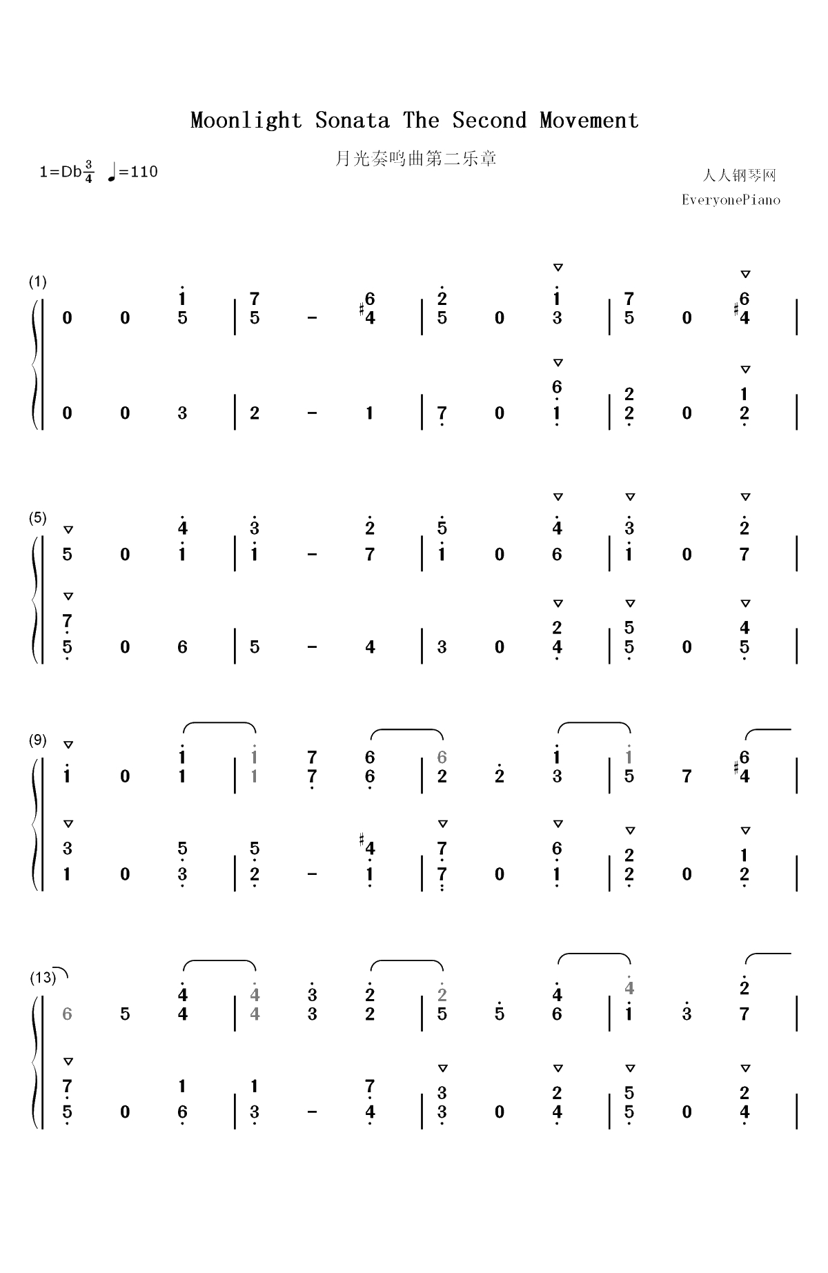 月光奏鸣曲第二乐章-贝多芬双手简谱预览1