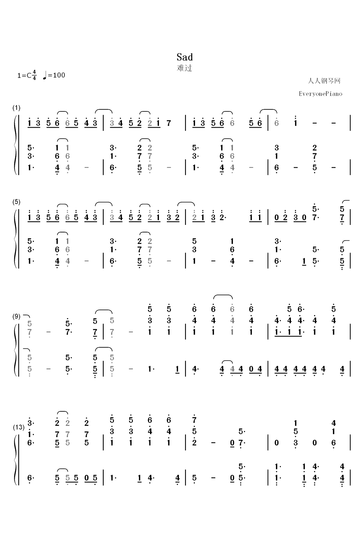 Sad-Bo Burnham双手简谱预览1