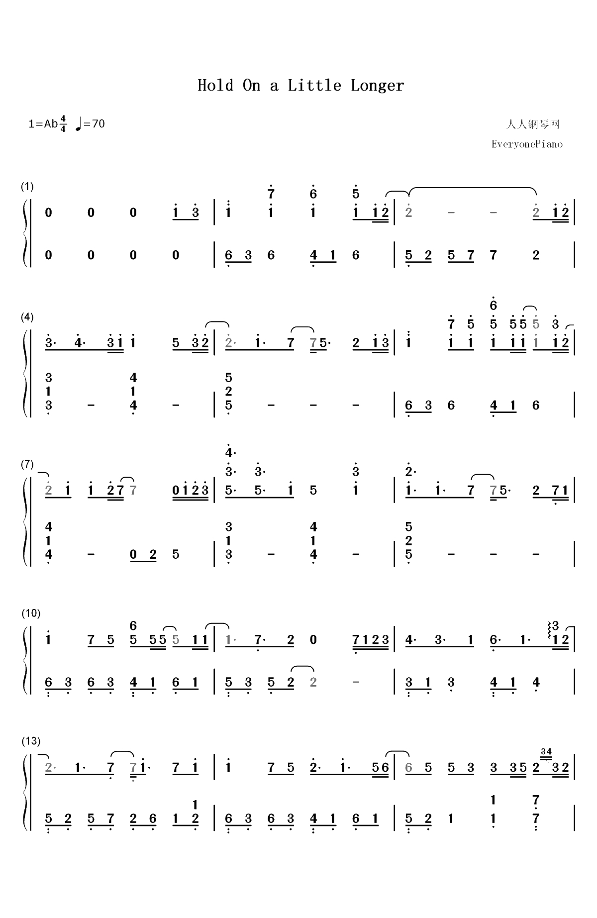 Hold On a Little Longer-Xeuphoria双手简谱预览1