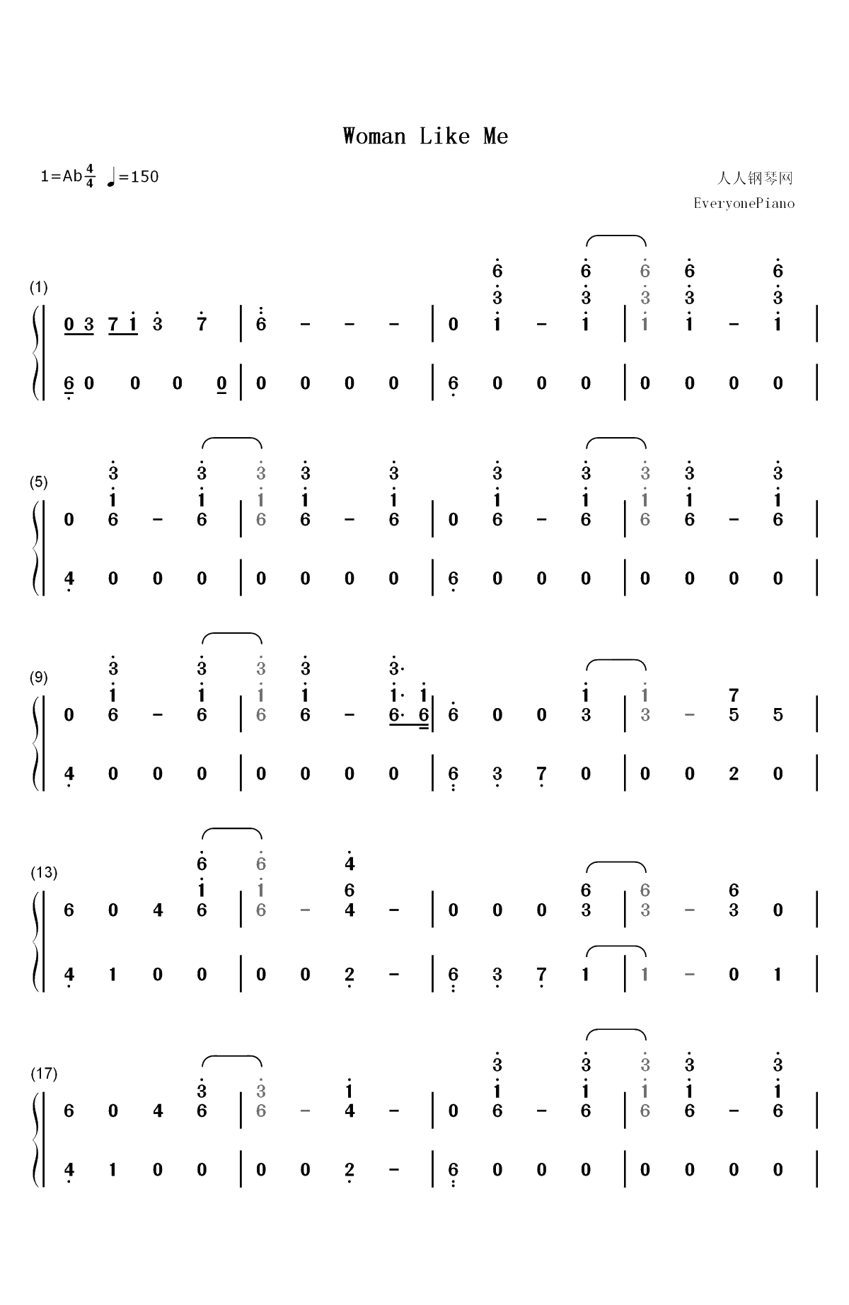 Woman Like Me-Little Mix ft Nicki Minaj双手简谱预览1